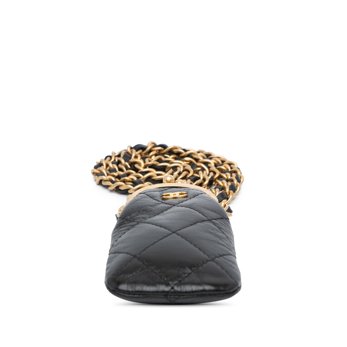 Black Chanel CC Quilted Lambskin Lipstick Case on Chain Crossbody Bag