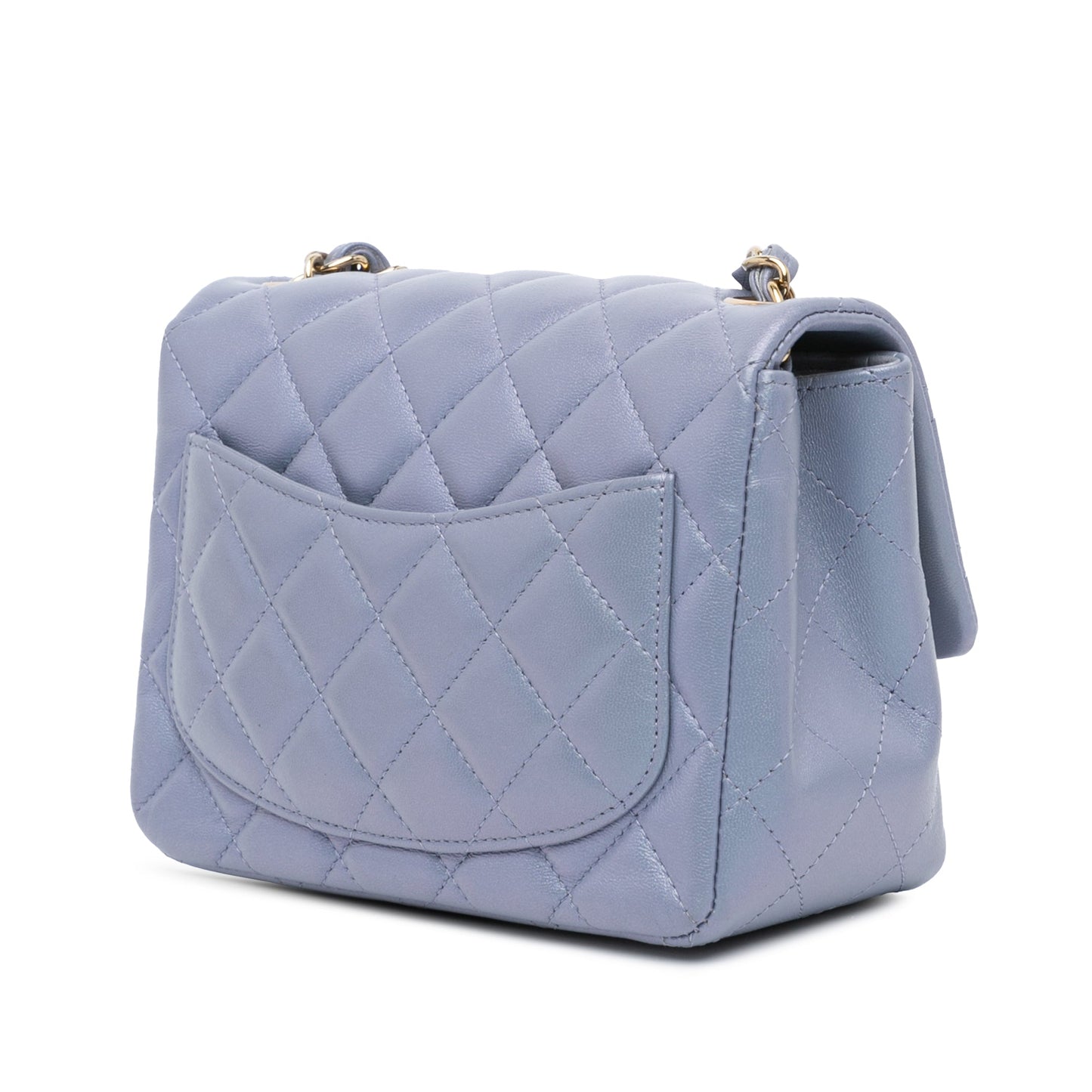 Blue Chanel Mini Square Classic Lambskin Single Flap Crossbody Bag