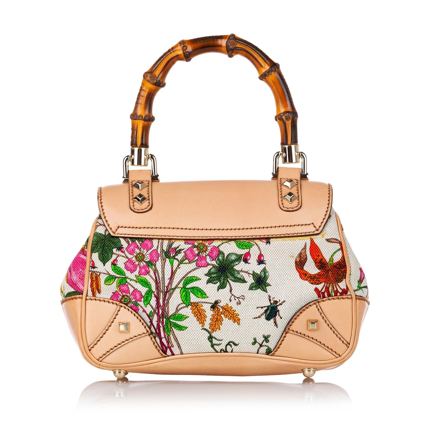 Gucci Bamboo Flora Nailhead Canvas Handbag (SHG-30469)