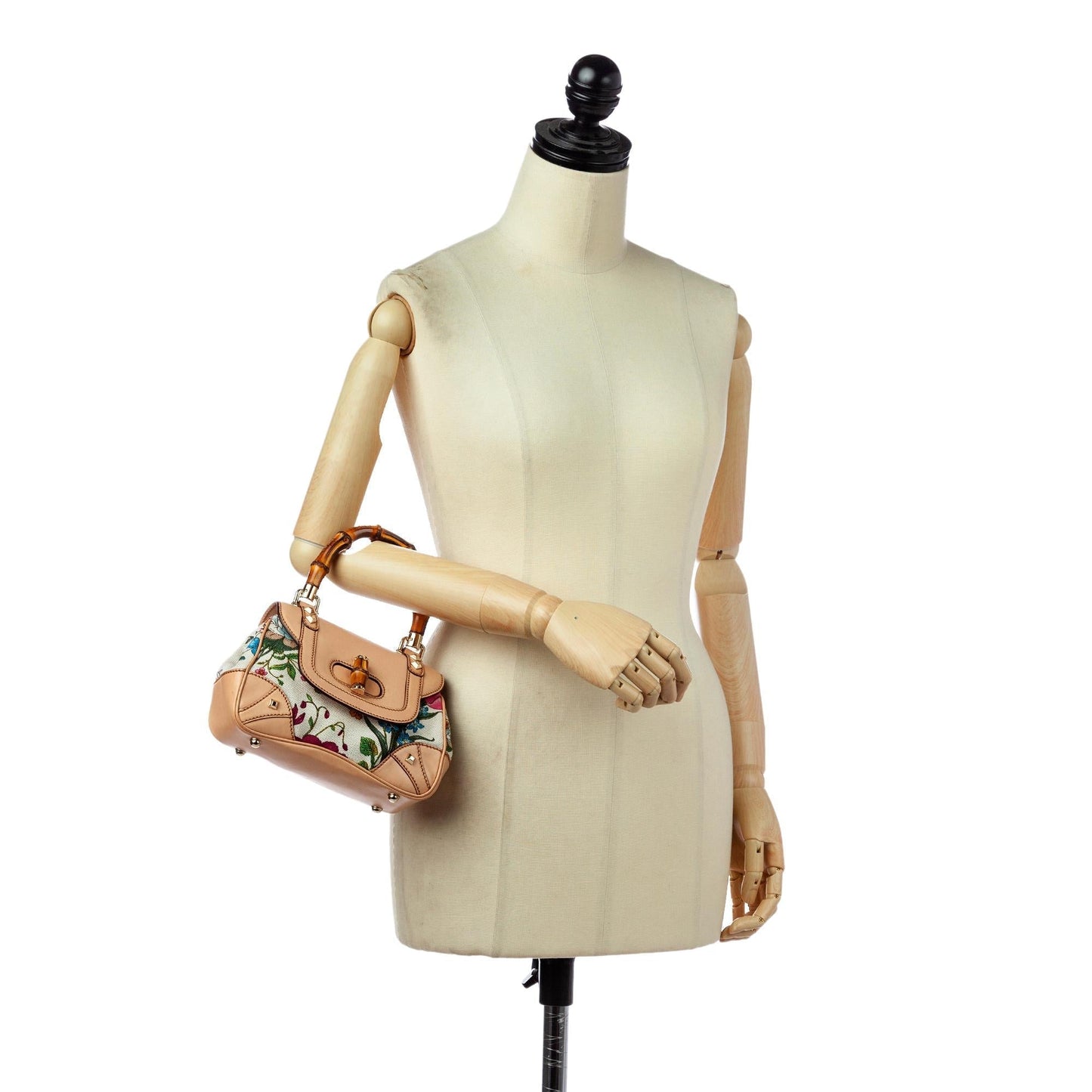 Gucci Bamboo Flora Nailhead Canvas Handbag (SHG-30469)