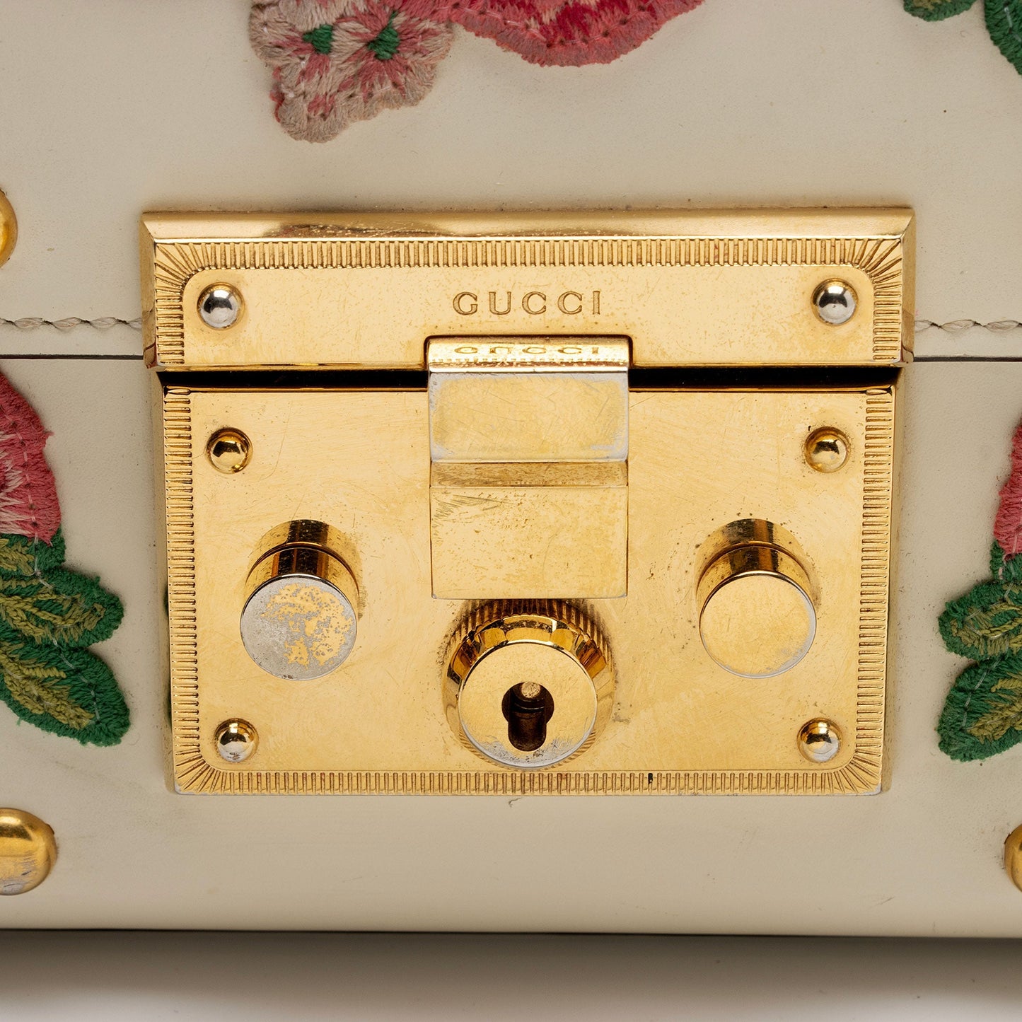 Gucci Calfskin Embroidered Padlock Small Shoulder Bag (SHF-IvAfyD)