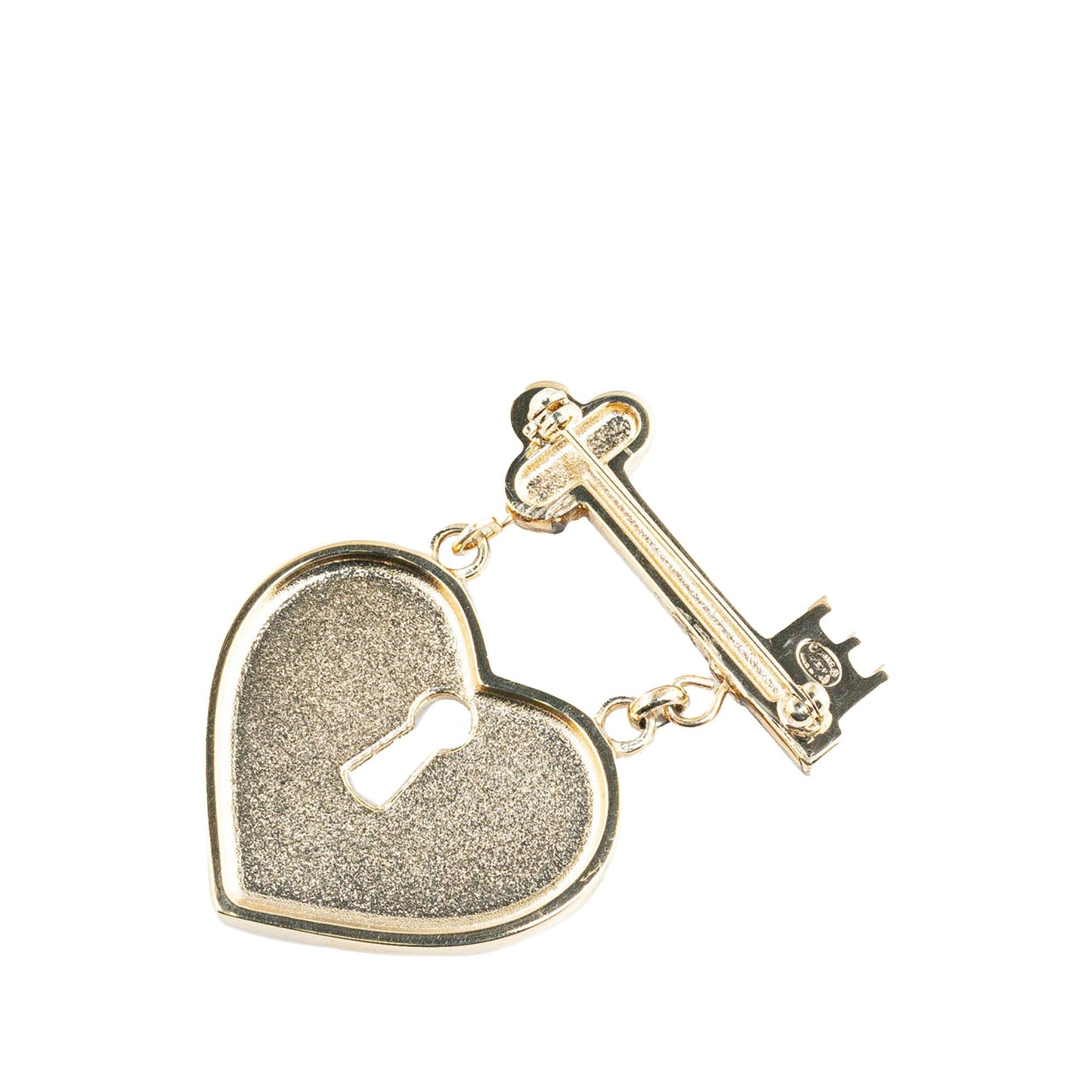 Gold Chanel Gold Plated Heart Lock and Key Brooch Pin