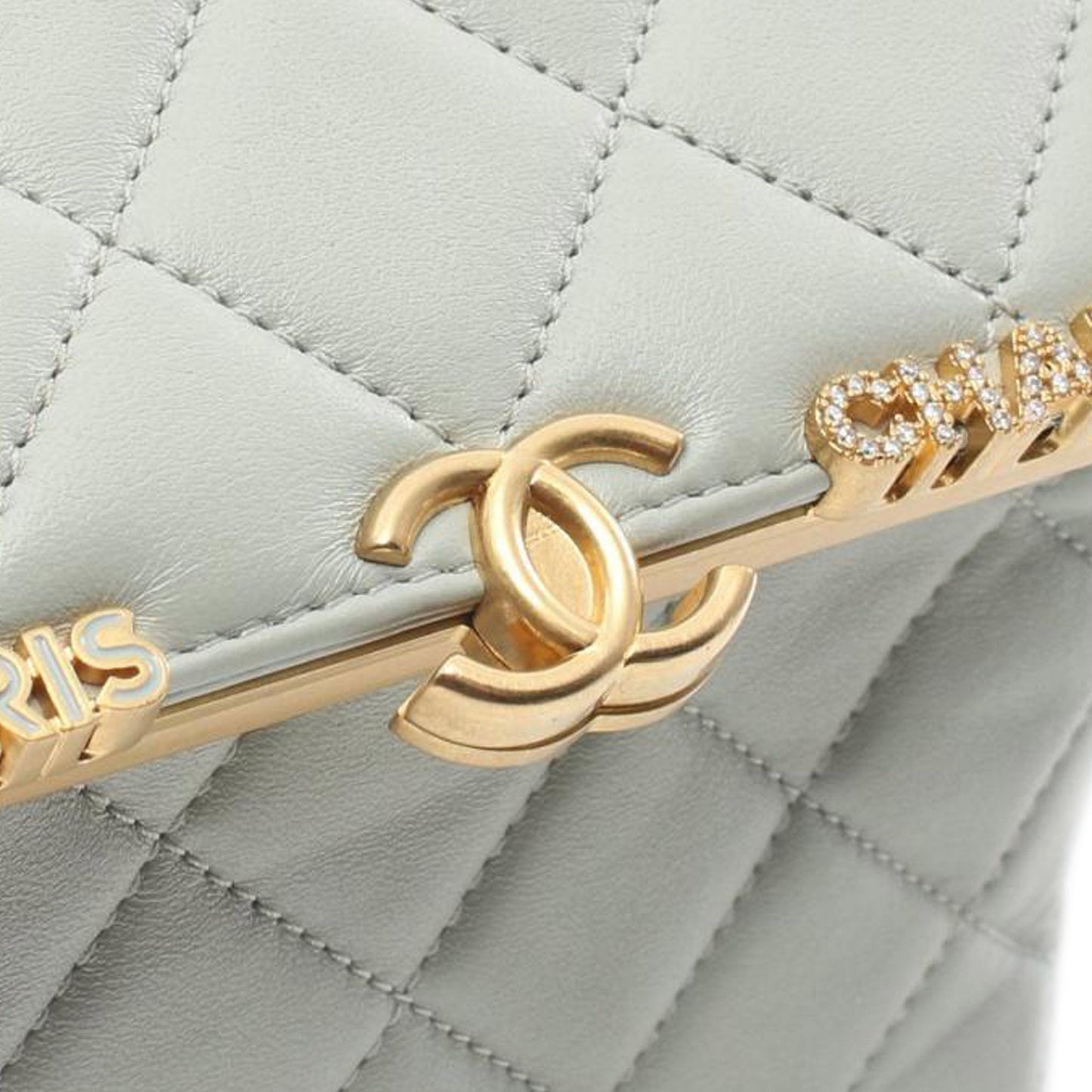 Blue Chanel Mini Quilted Lambskin Paris Monaco Kiss Lock Vanity Bag