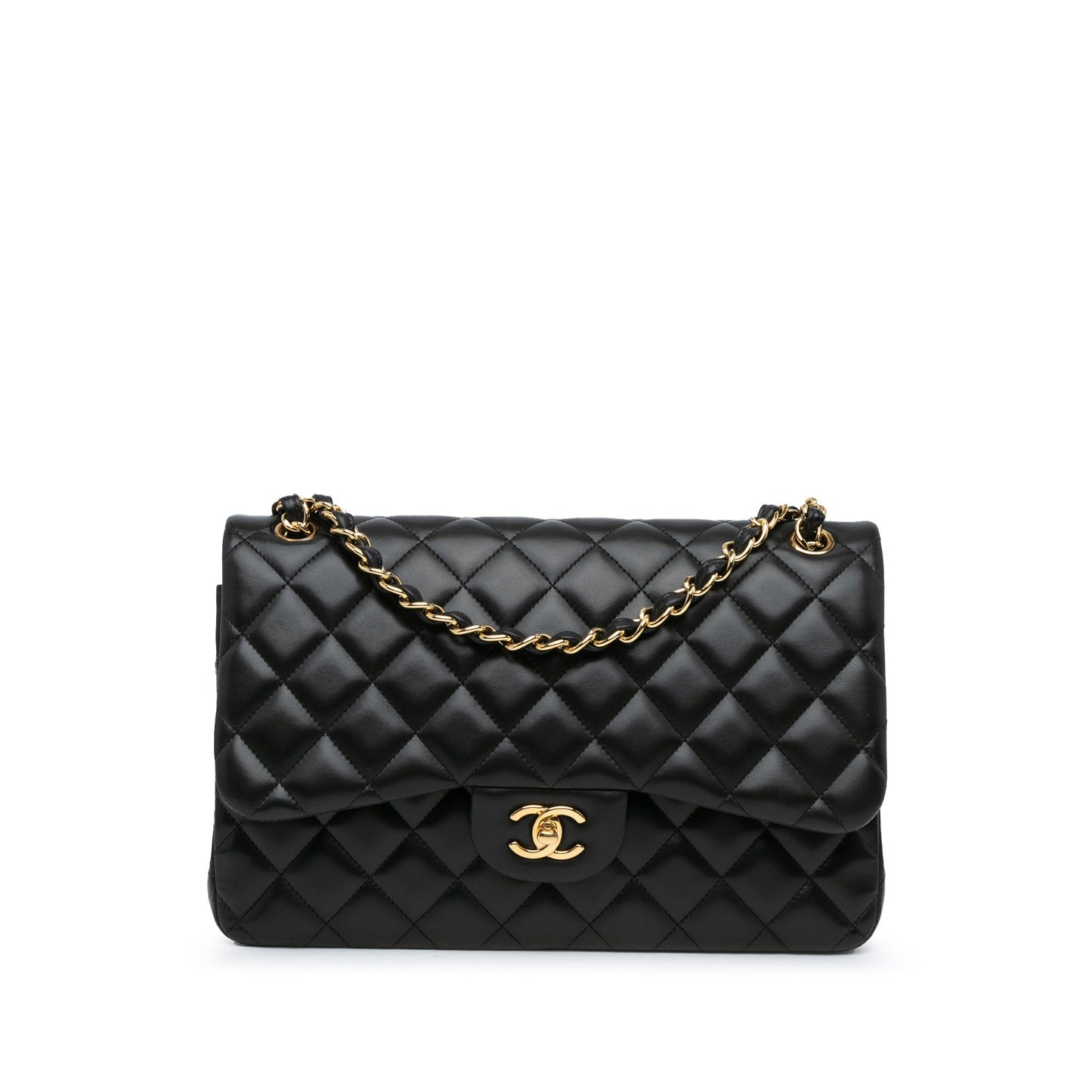 Black Chanel Jumbo Classic Lambskin Double Flap Shoulder Bag
