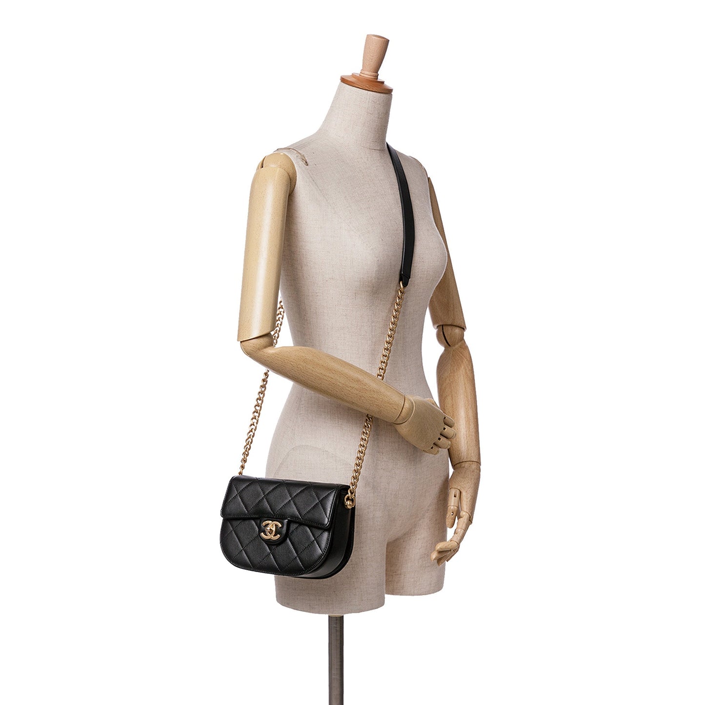 Black Chanel CC Quilted Calfskin Round Moon Messenger Flap Crossbody Bag