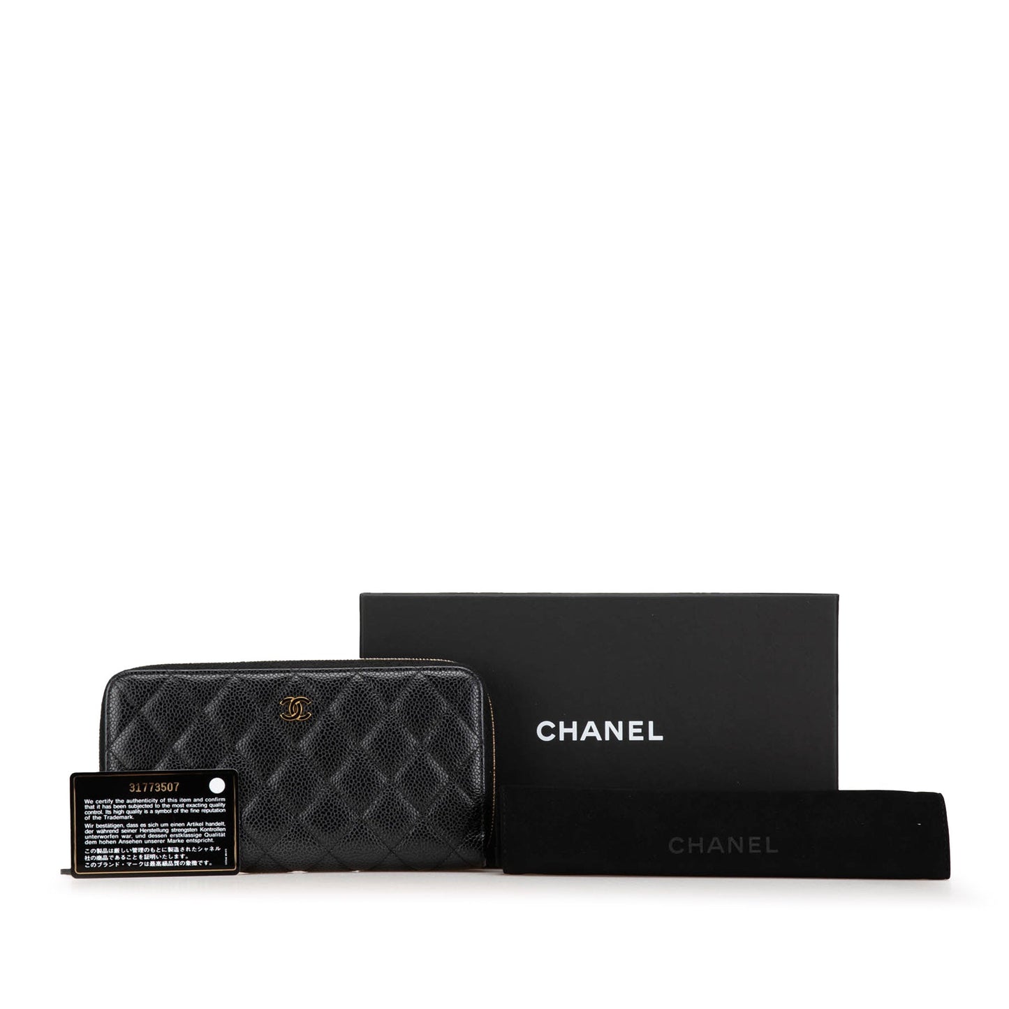 Black Chanel Quilted Caviar CC Zip Around Long Wallet