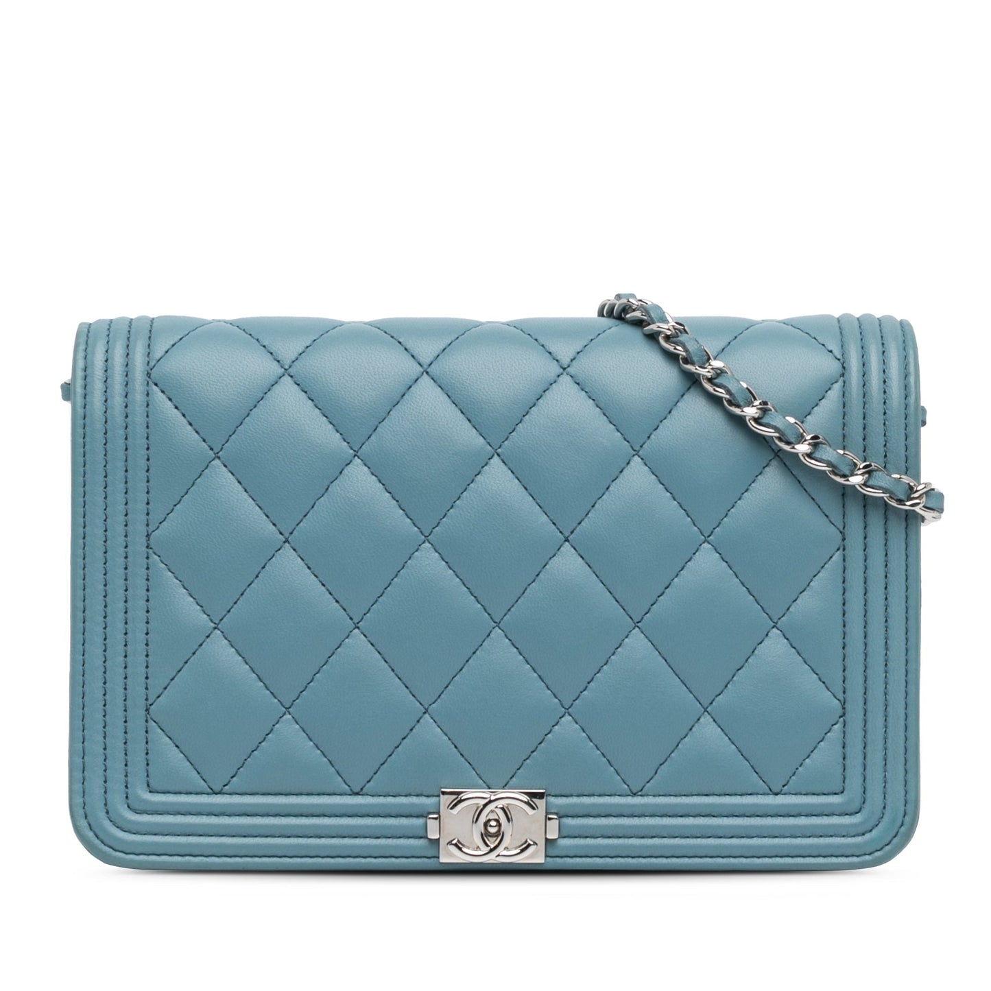 Blue Chanel Lambskin Boy Wallet On Chain Crossbody Bag
