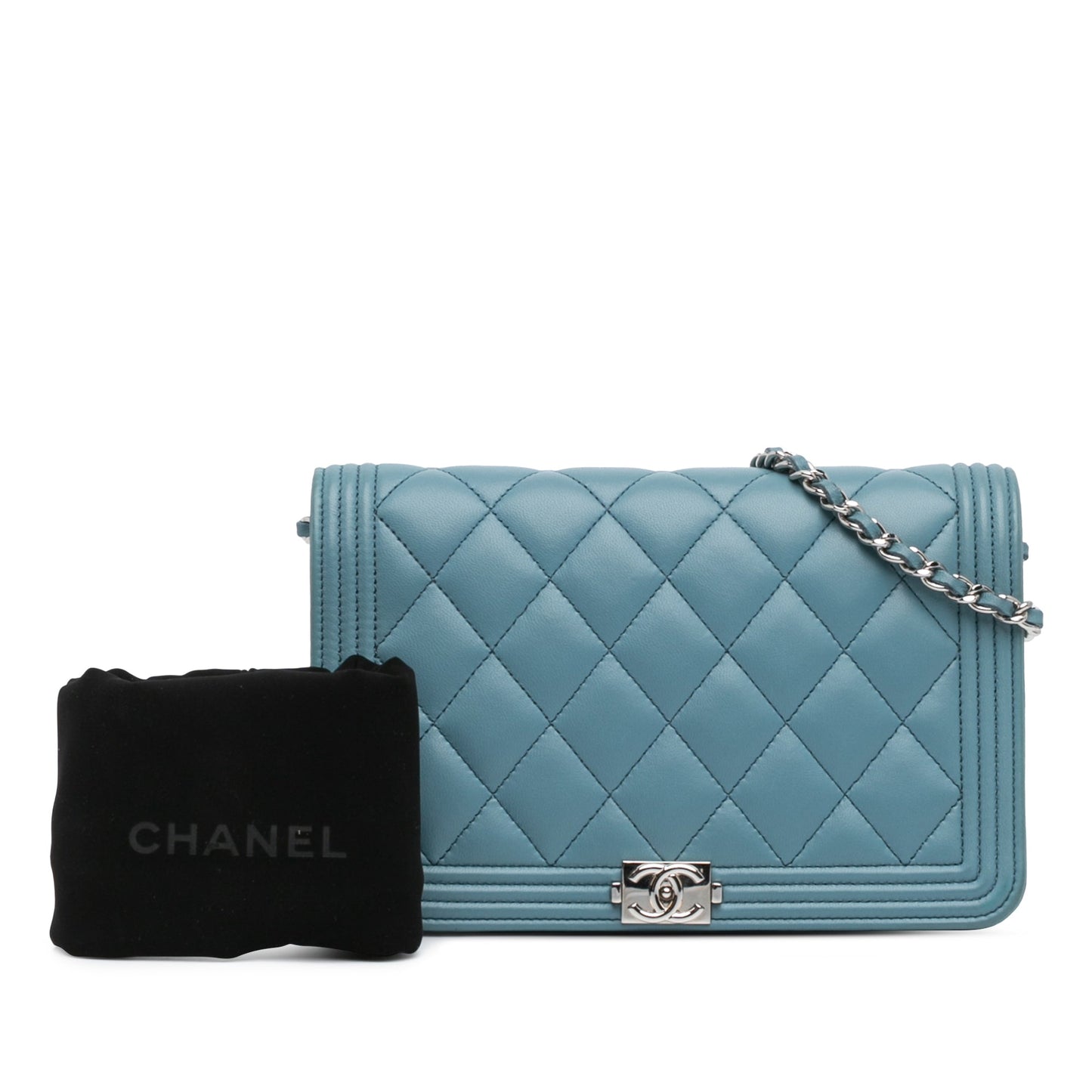 Blue Chanel Lambskin Boy Wallet On Chain Crossbody Bag