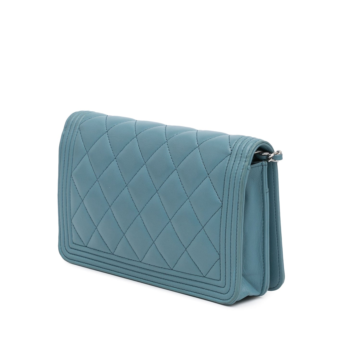 Blue Chanel Lambskin Boy Wallet On Chain Crossbody Bag