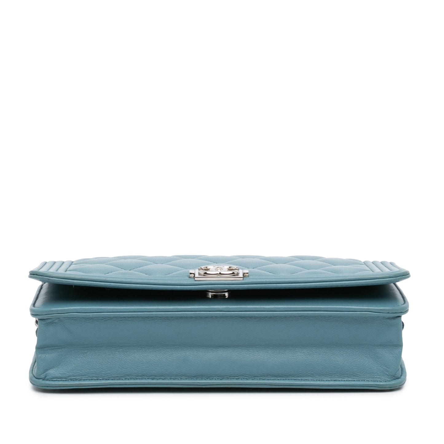 Blue Chanel Lambskin Boy Wallet On Chain Crossbody Bag