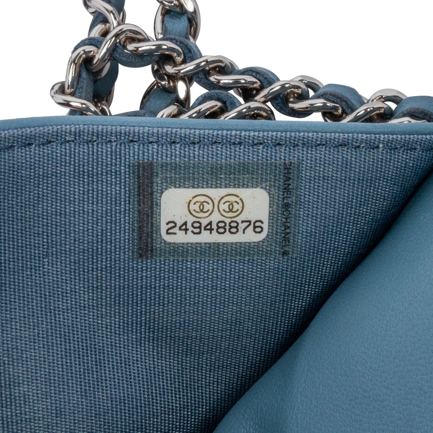 Blue Chanel Lambskin Boy Wallet On Chain Crossbody Bag