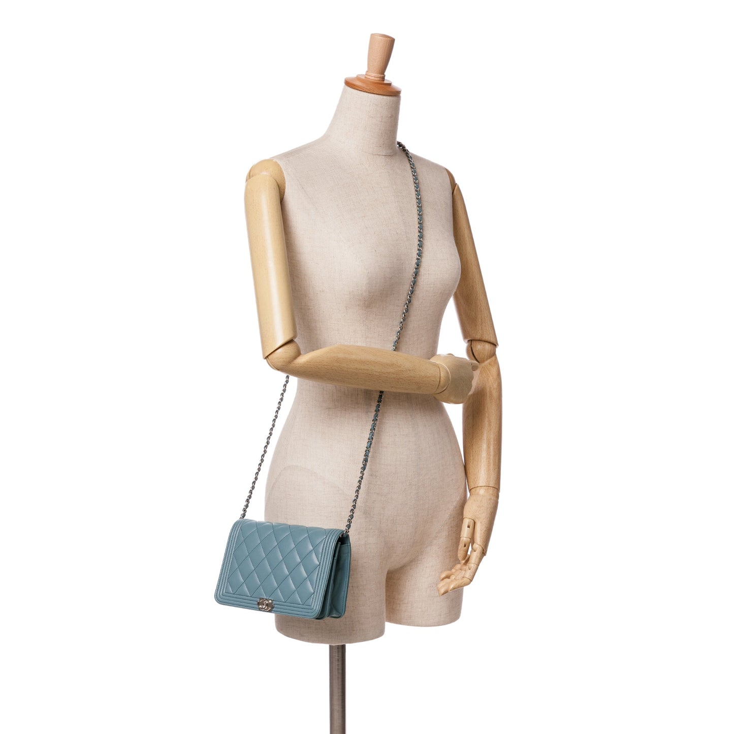 Blue Chanel Lambskin Boy Wallet On Chain Crossbody Bag