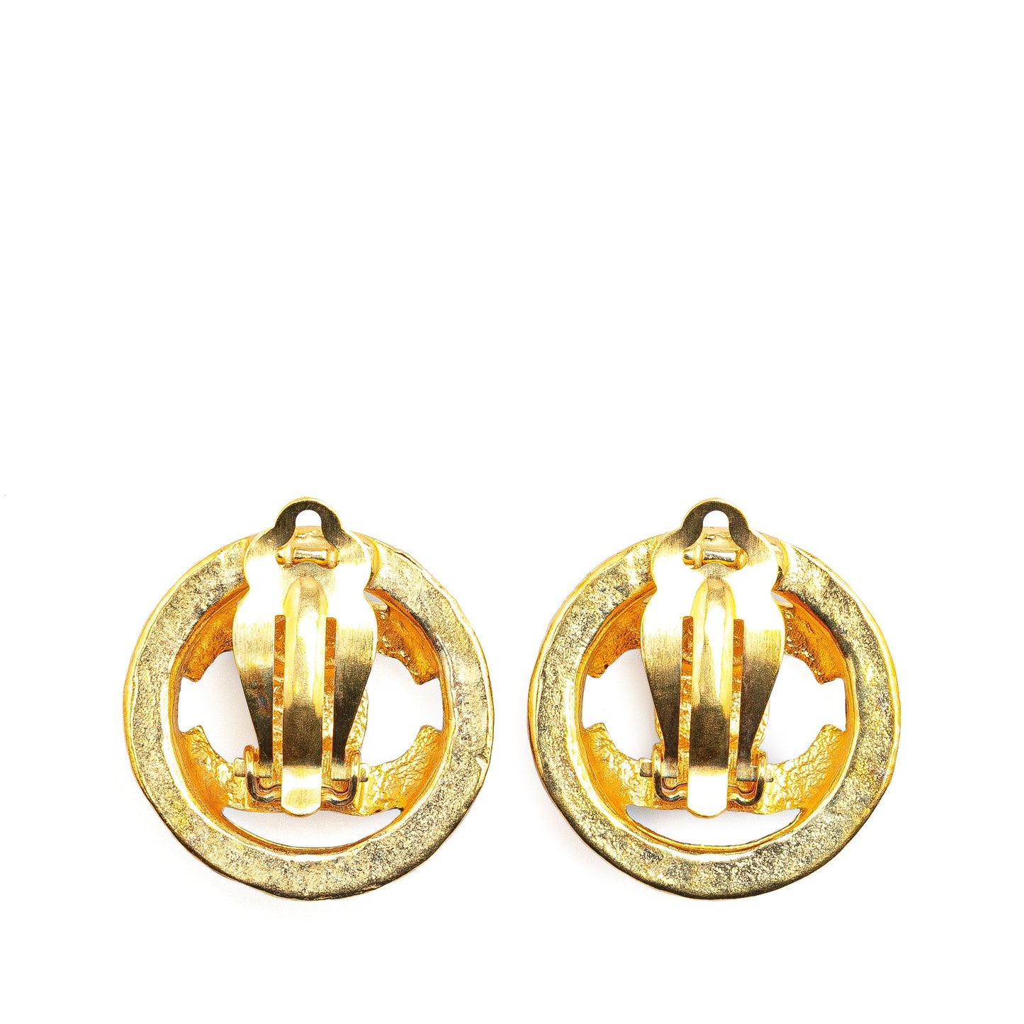 Gold Chanel Gold Plated CC Round Clip on Earrings