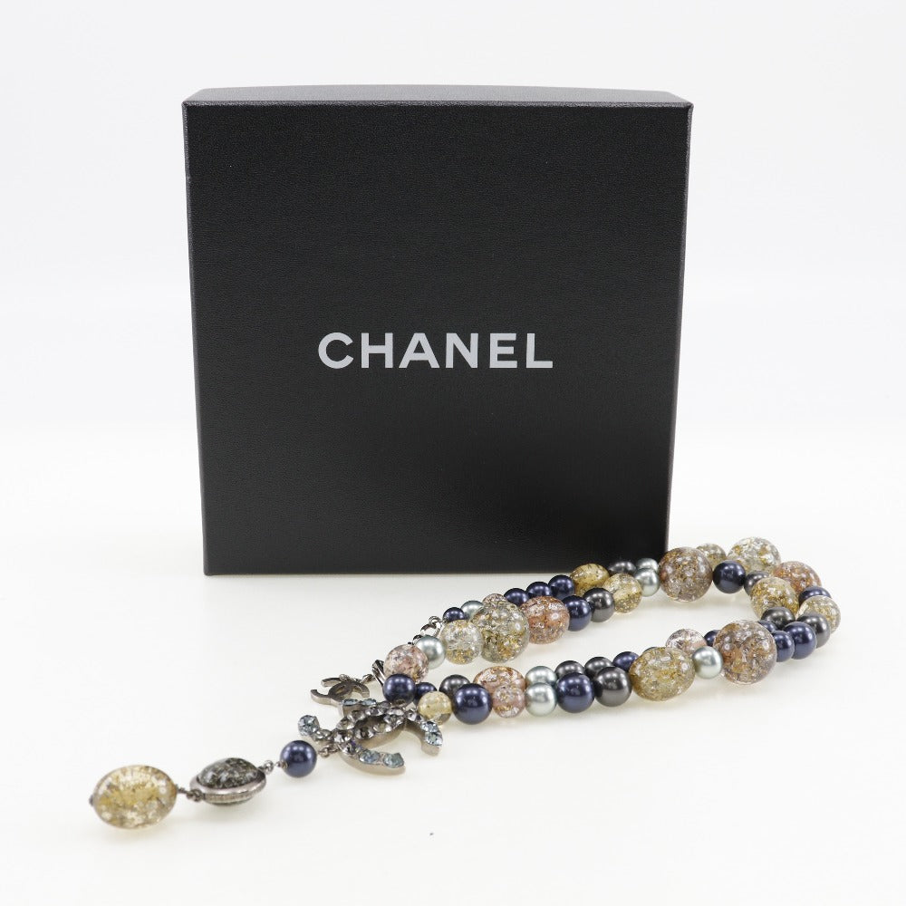Chanel Coco Mark Necklace Metal Faux Pearl Rhinestone