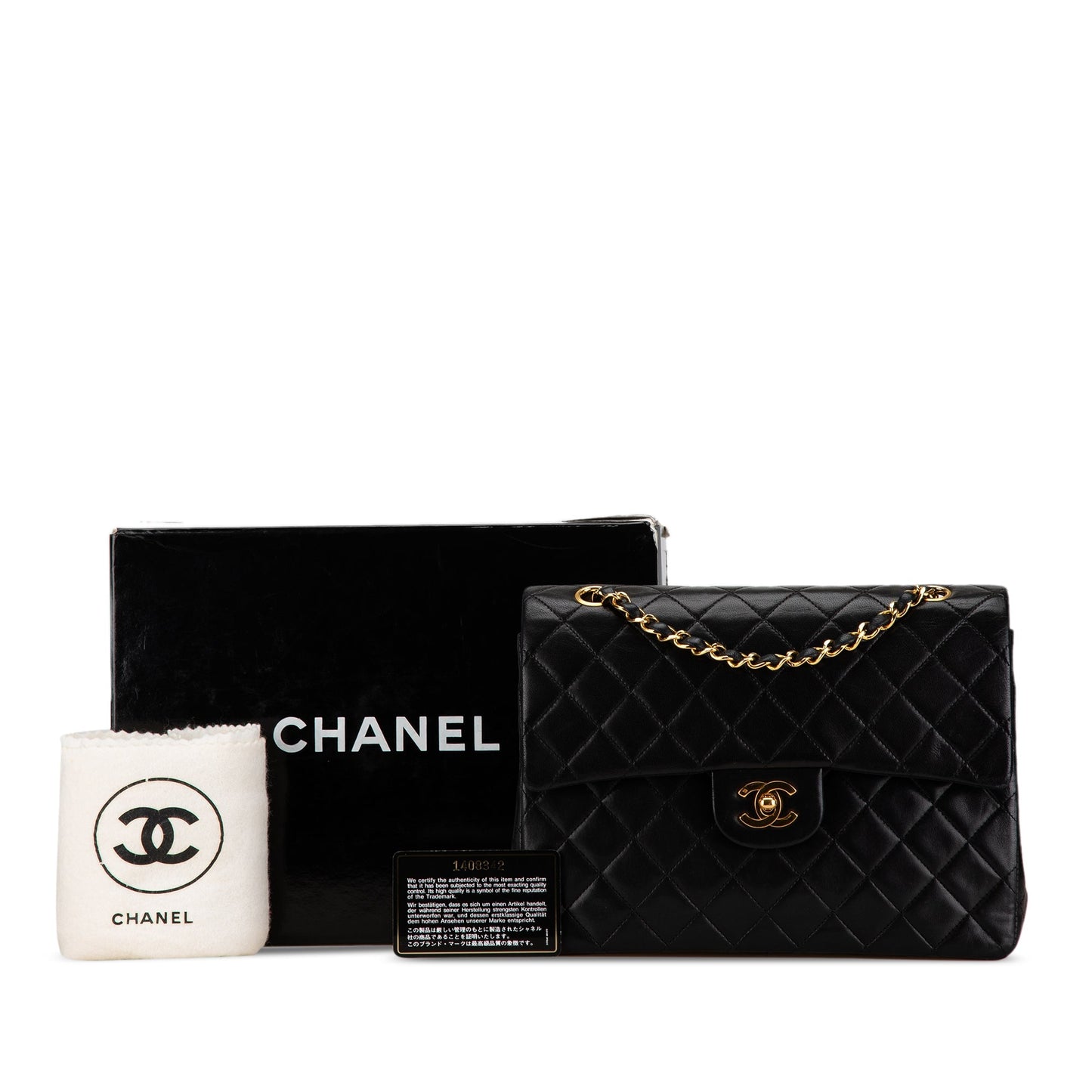 Black Chanel Medium Tall Classic Lambskin Double Flap Shoulder Bag