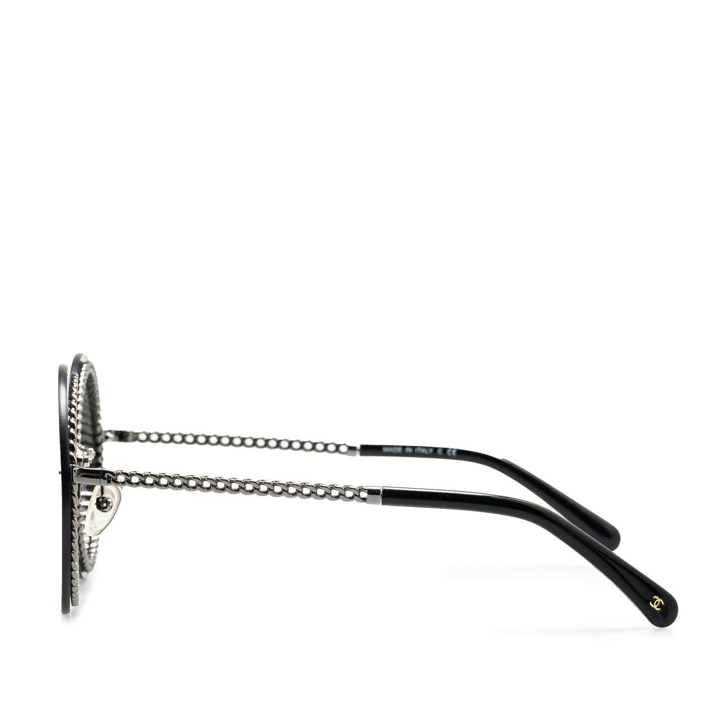 Black Chanel Chain Round Tinted Sunglasses