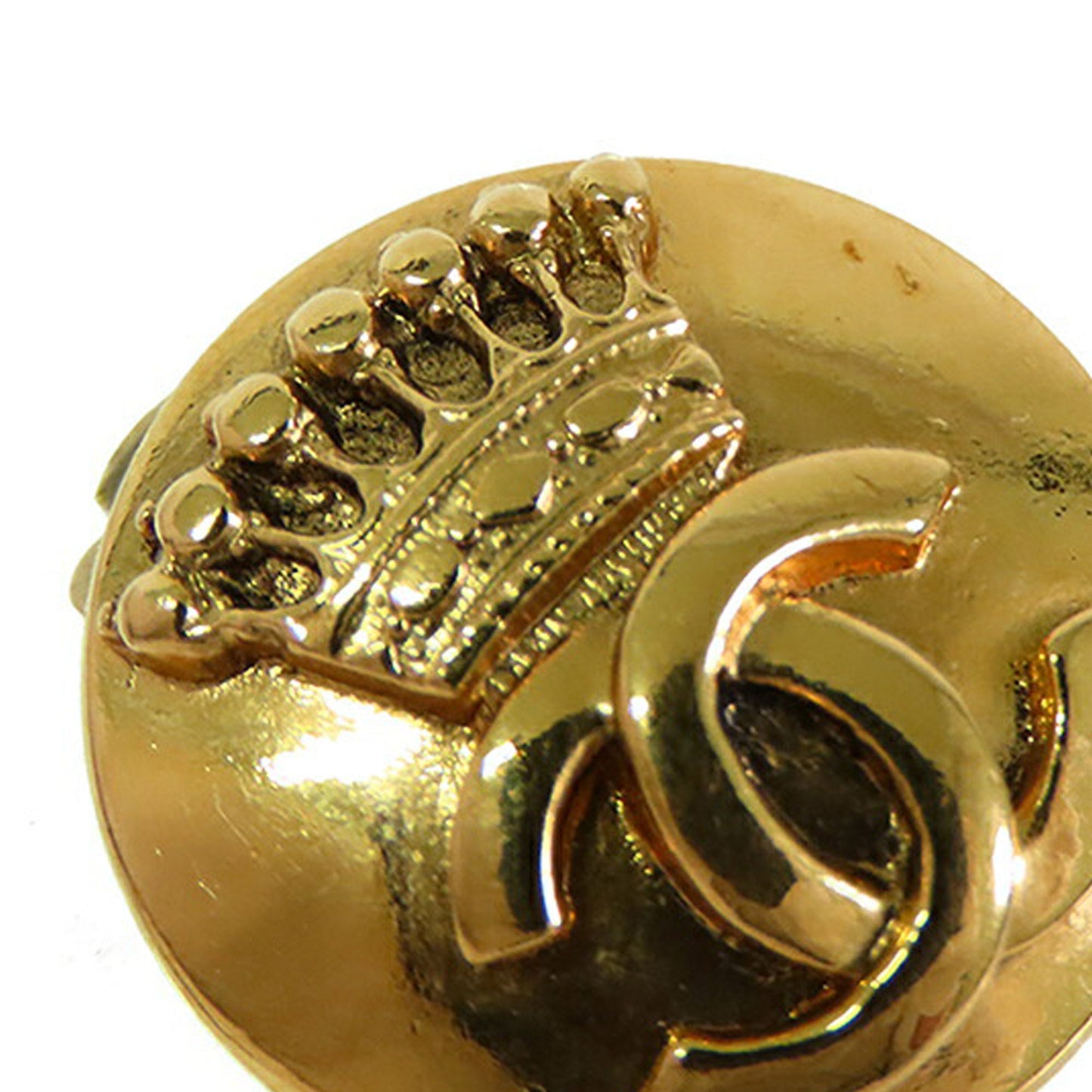 Gold Chanel Gold Plated CC Crown Clip On Earrings