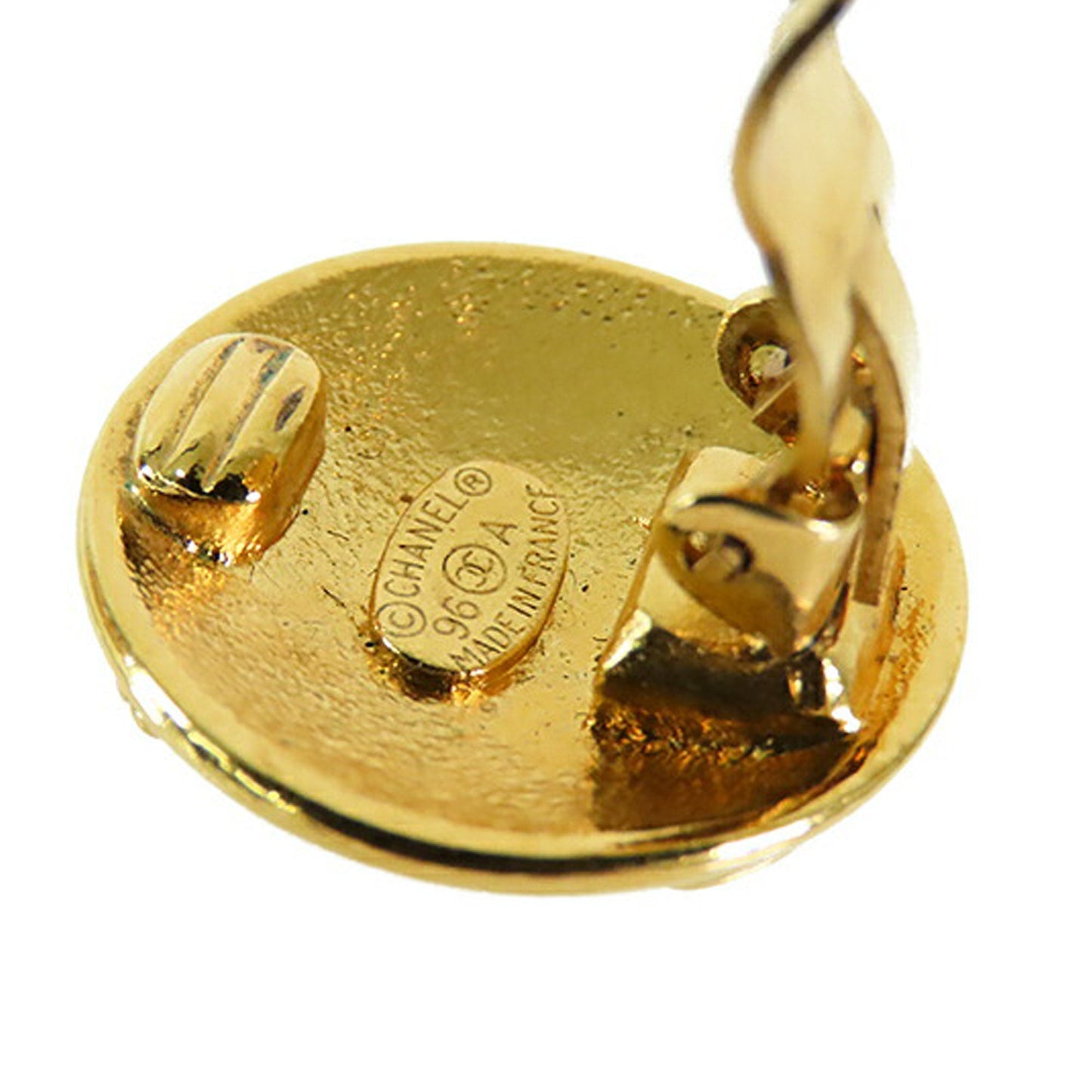 Gold Chanel Gold Plated CC Crown Clip On Earrings