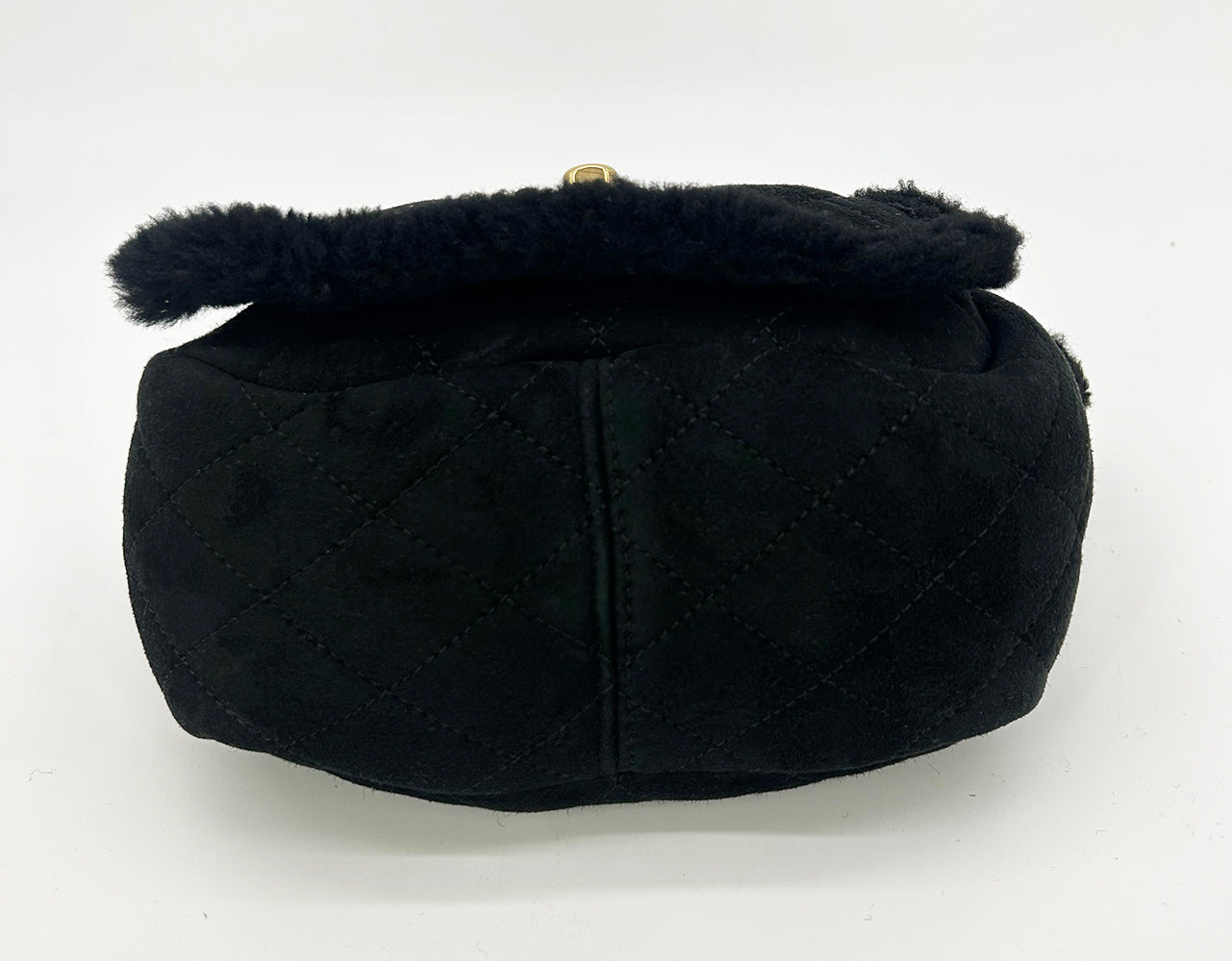 Chanel Black Suede Shearling Small Accordion Flap Bag