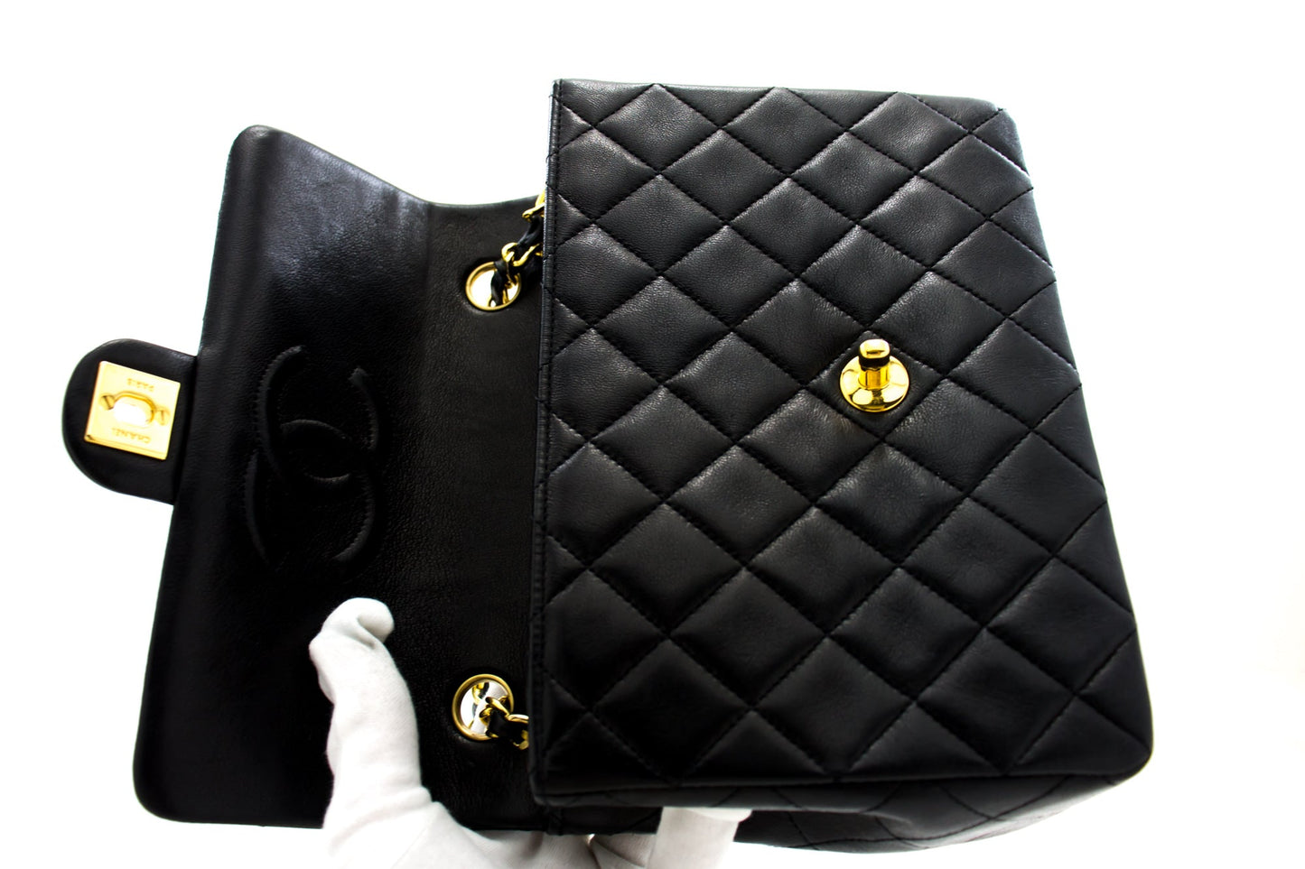 CHANEL Mini Square Small Chain Shoulder Bag Crossbody Black Quilt h30