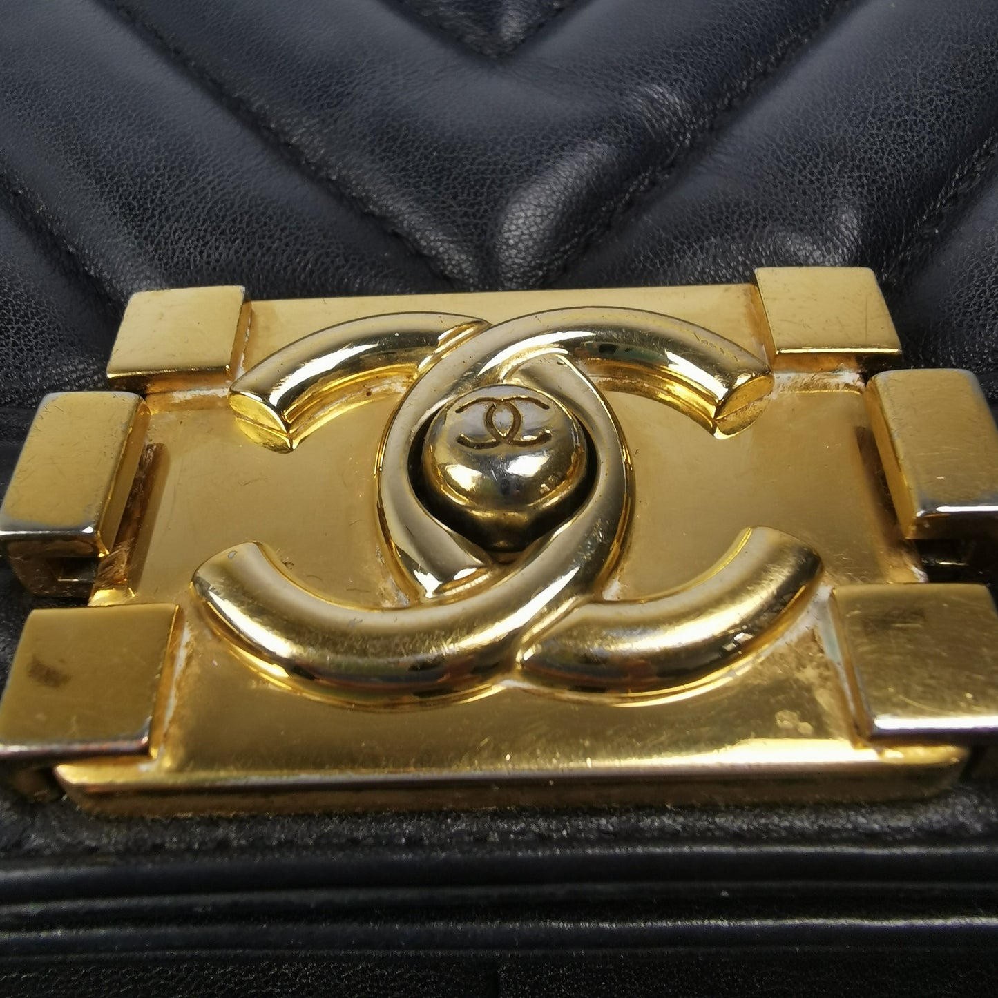 Chanel Boy Medium Black Chevron Lambskin Gold