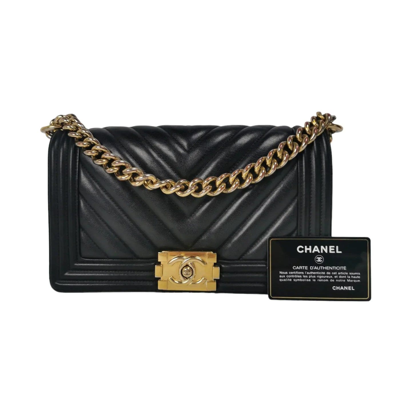 Chanel Boy Medium Black Chevron Lambskin Gold