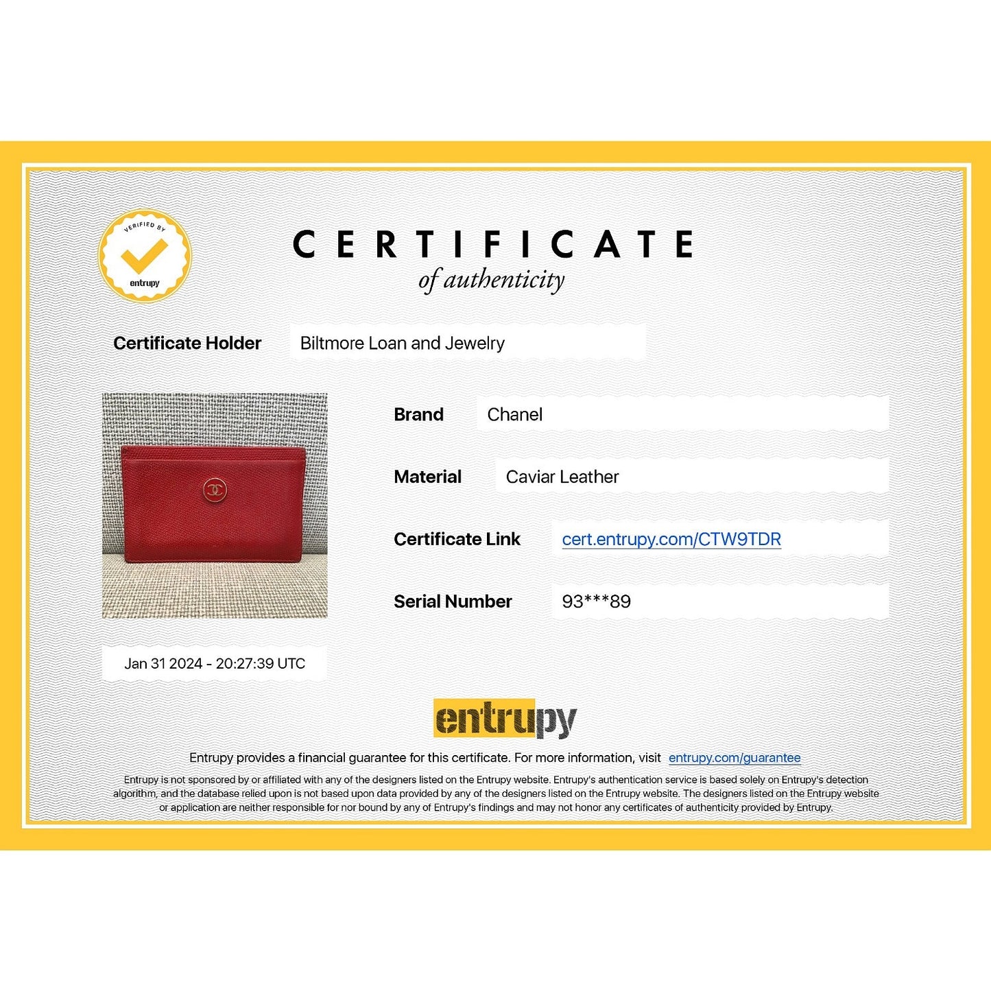 Chanel Vintage Red Caviar Coco Button Card Case
