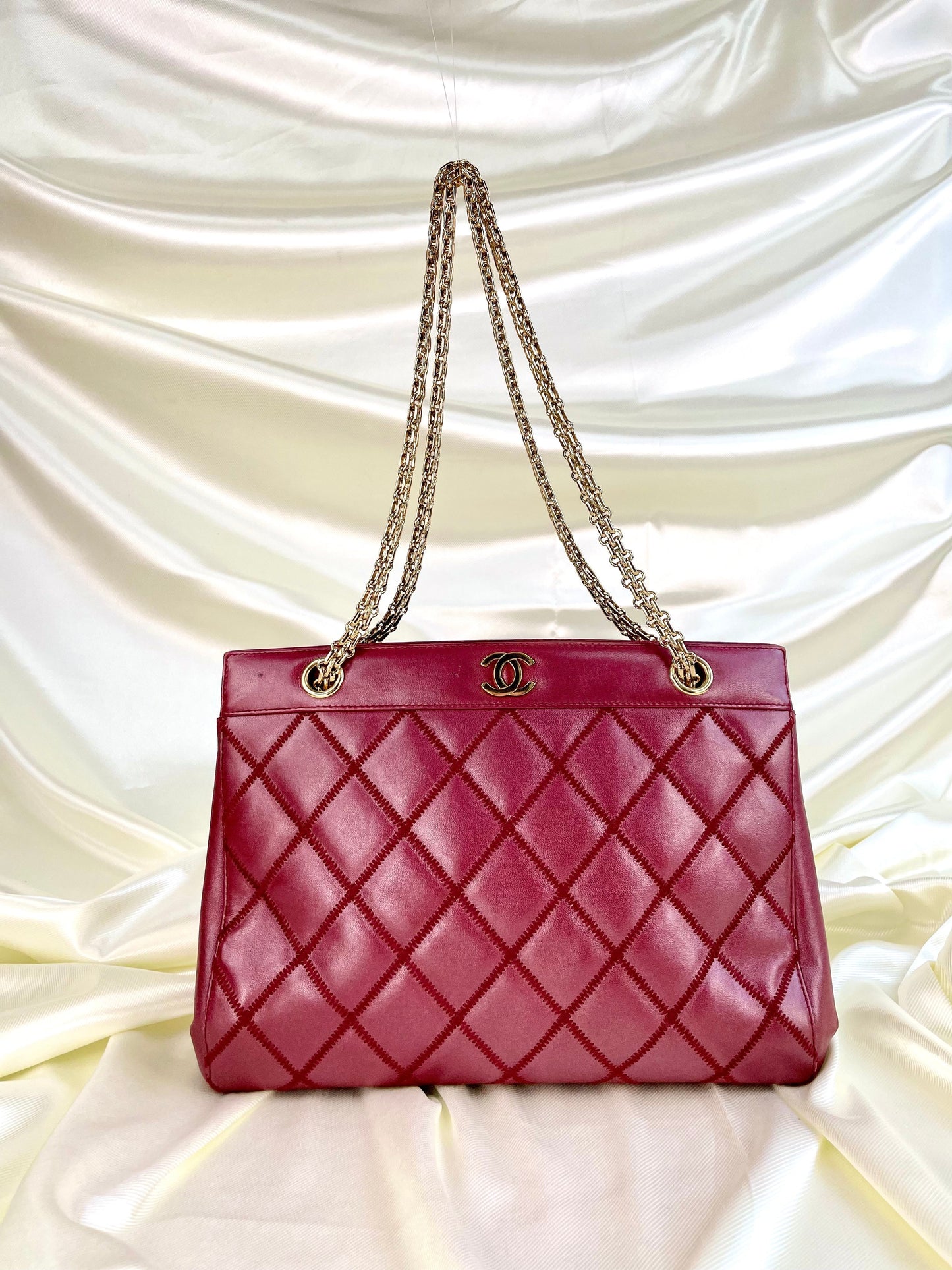 Chanel Calfskin Chain Burgundy Tote
