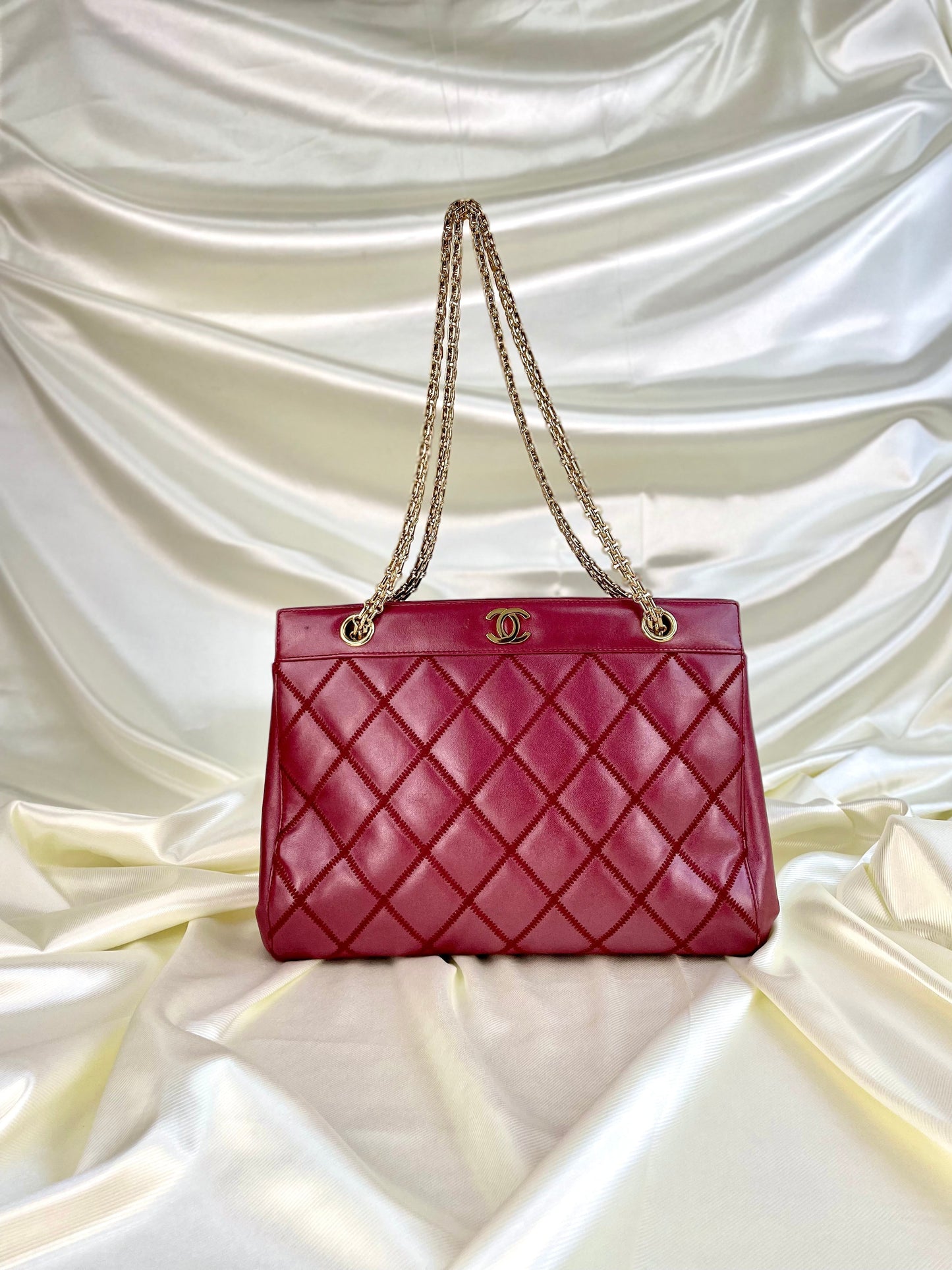 Chanel Calfskin Chain Burgundy Tote