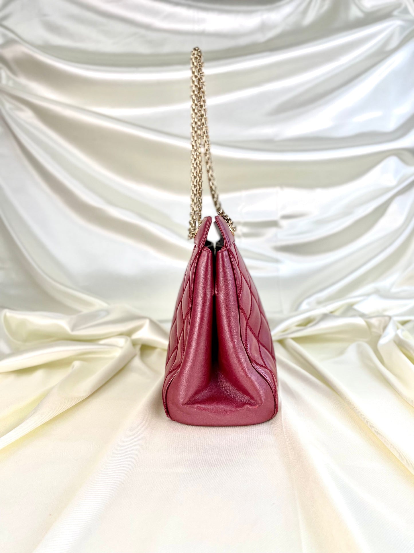 Chanel Calfskin Chain Burgundy Tote