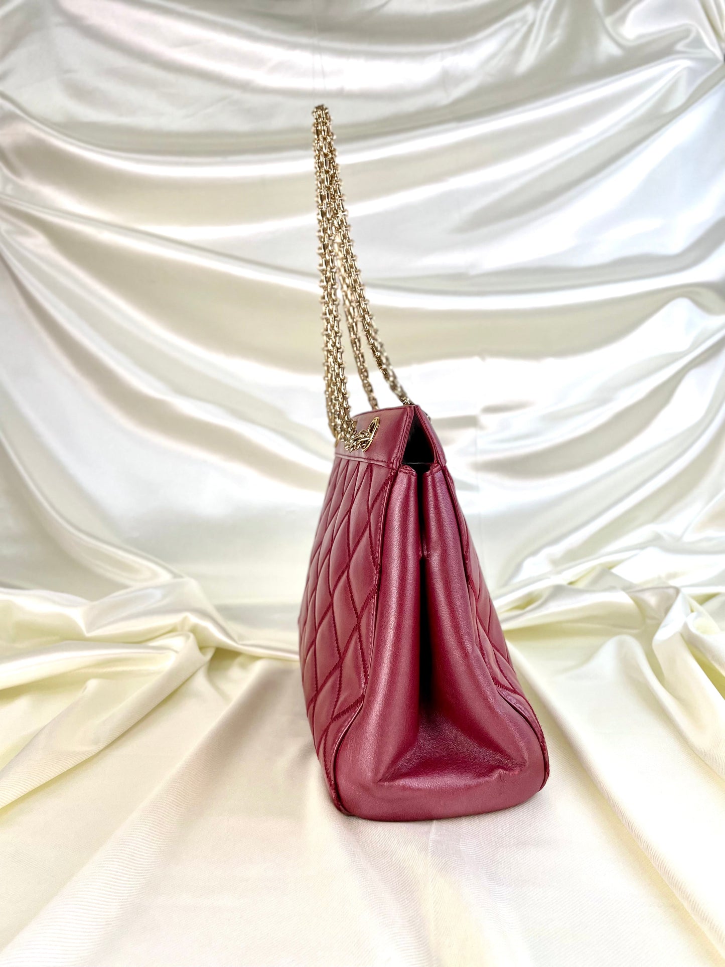 Chanel Calfskin Chain Burgundy Tote