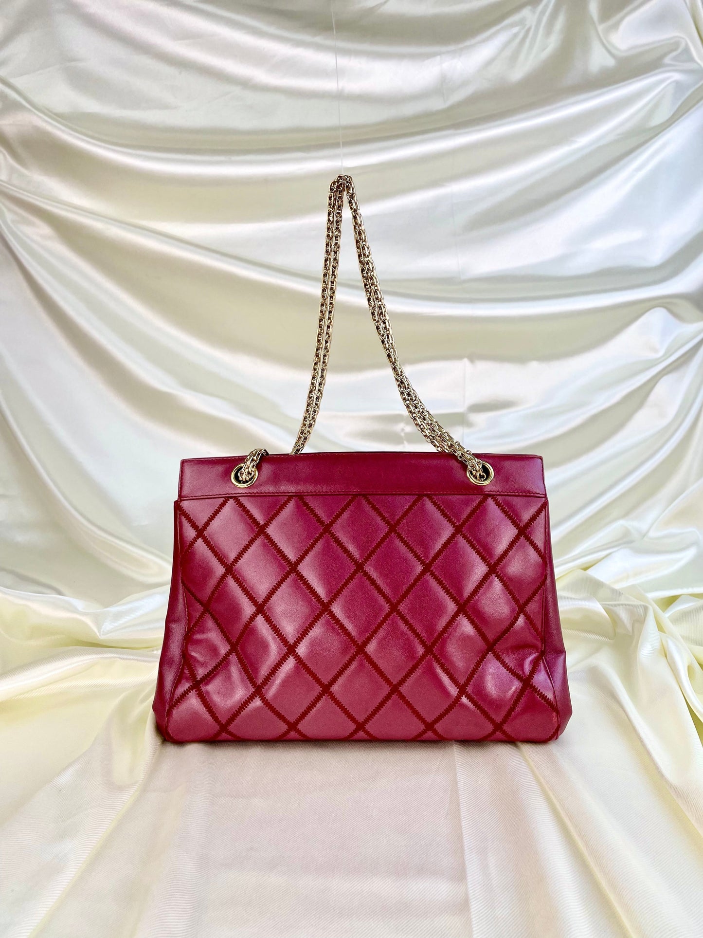 Chanel Calfskin Chain Burgundy Tote