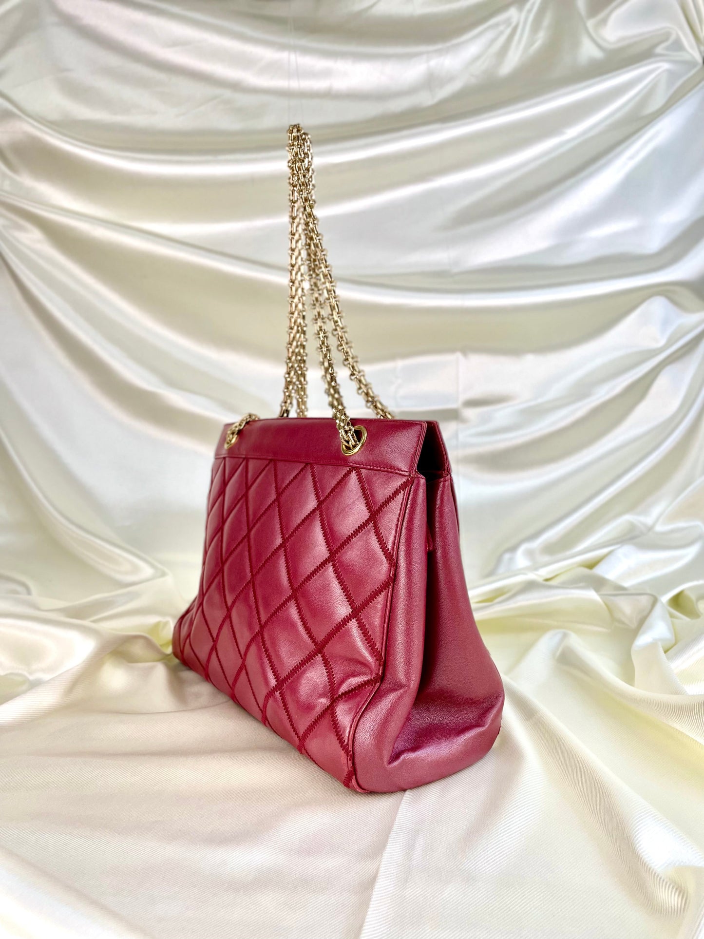 Chanel Calfskin Chain Burgundy Tote