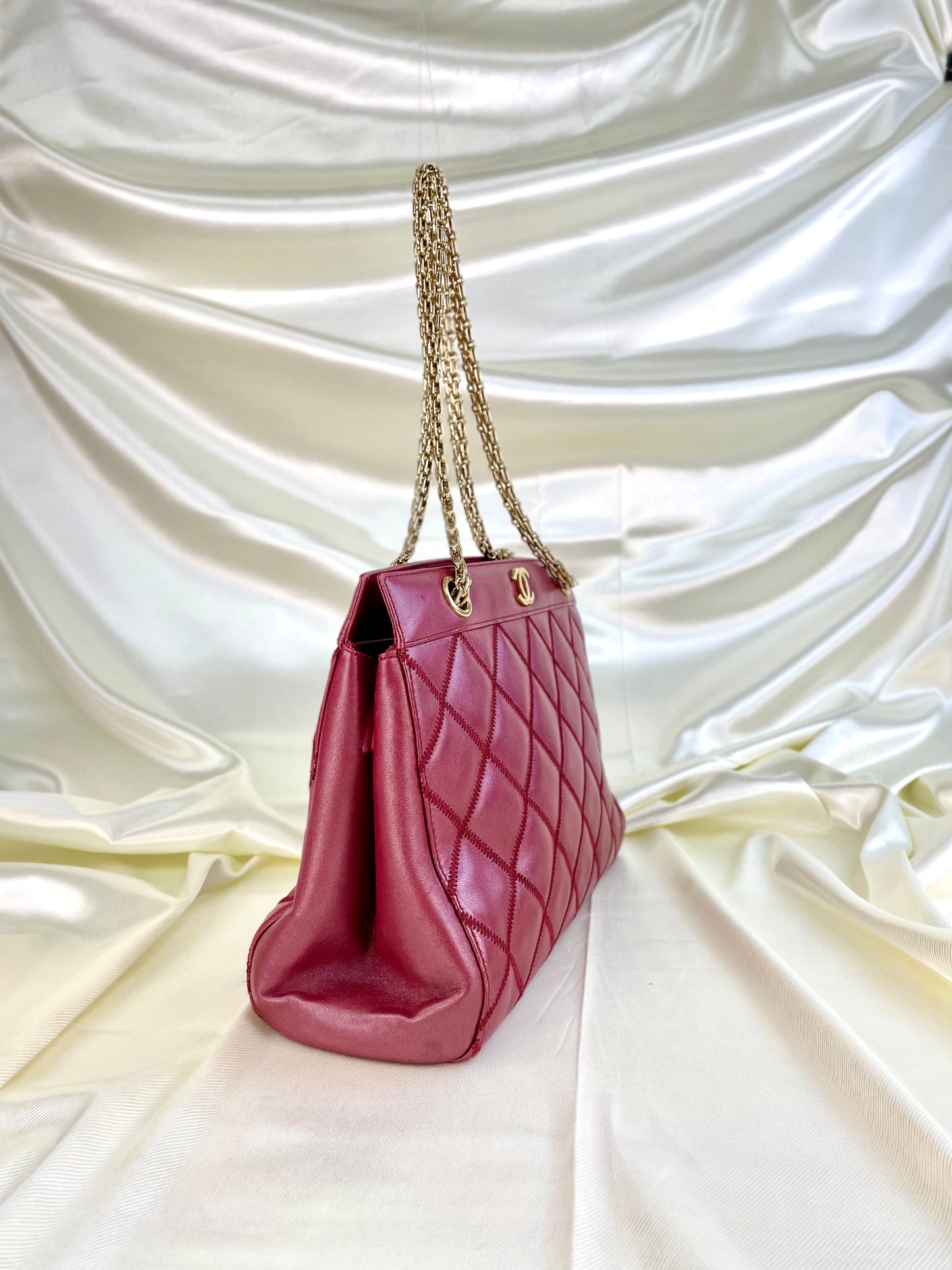 Chanel Calfskin Chain Burgundy Tote
