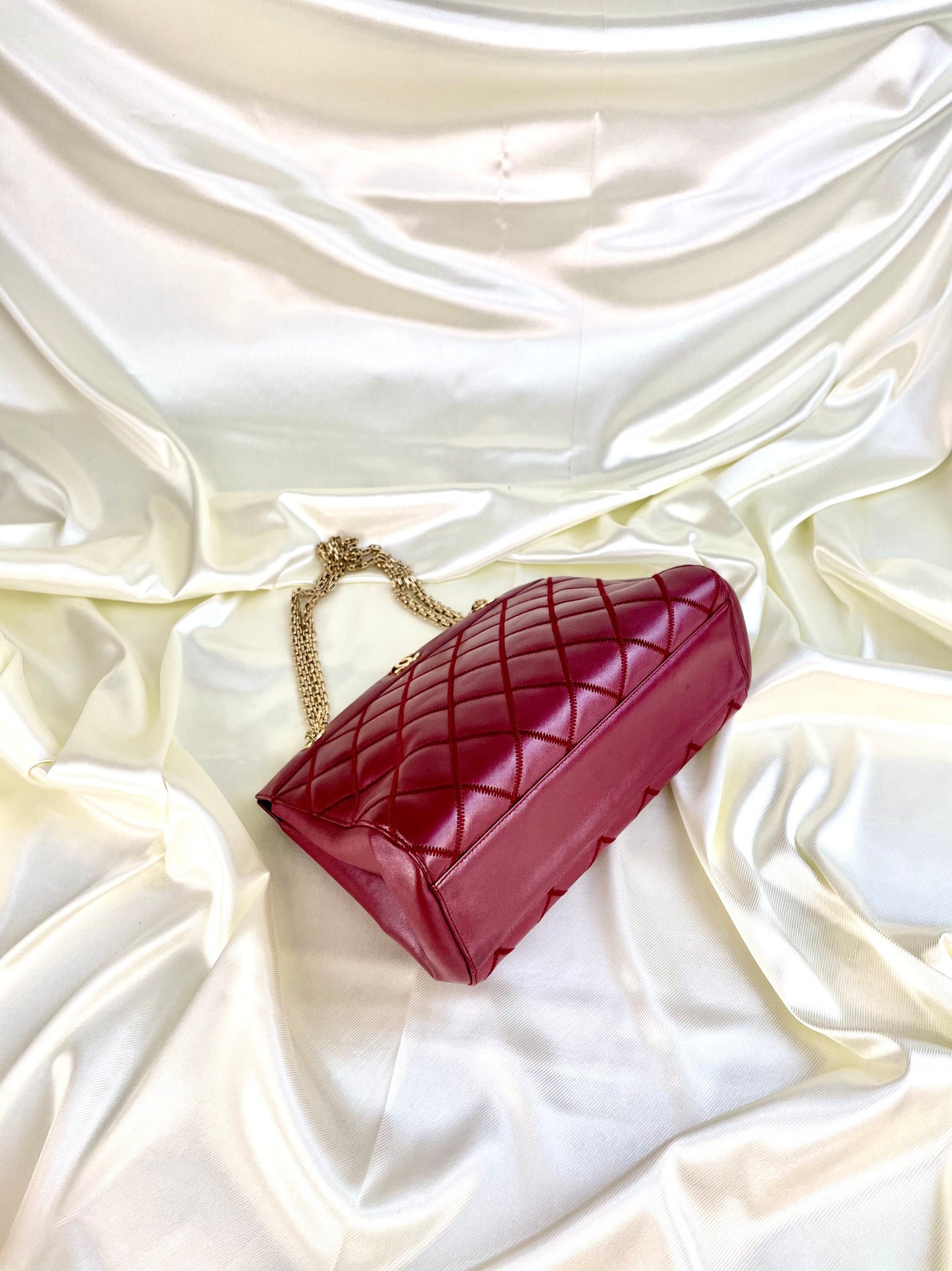 Chanel Calfskin Chain Burgundy Tote