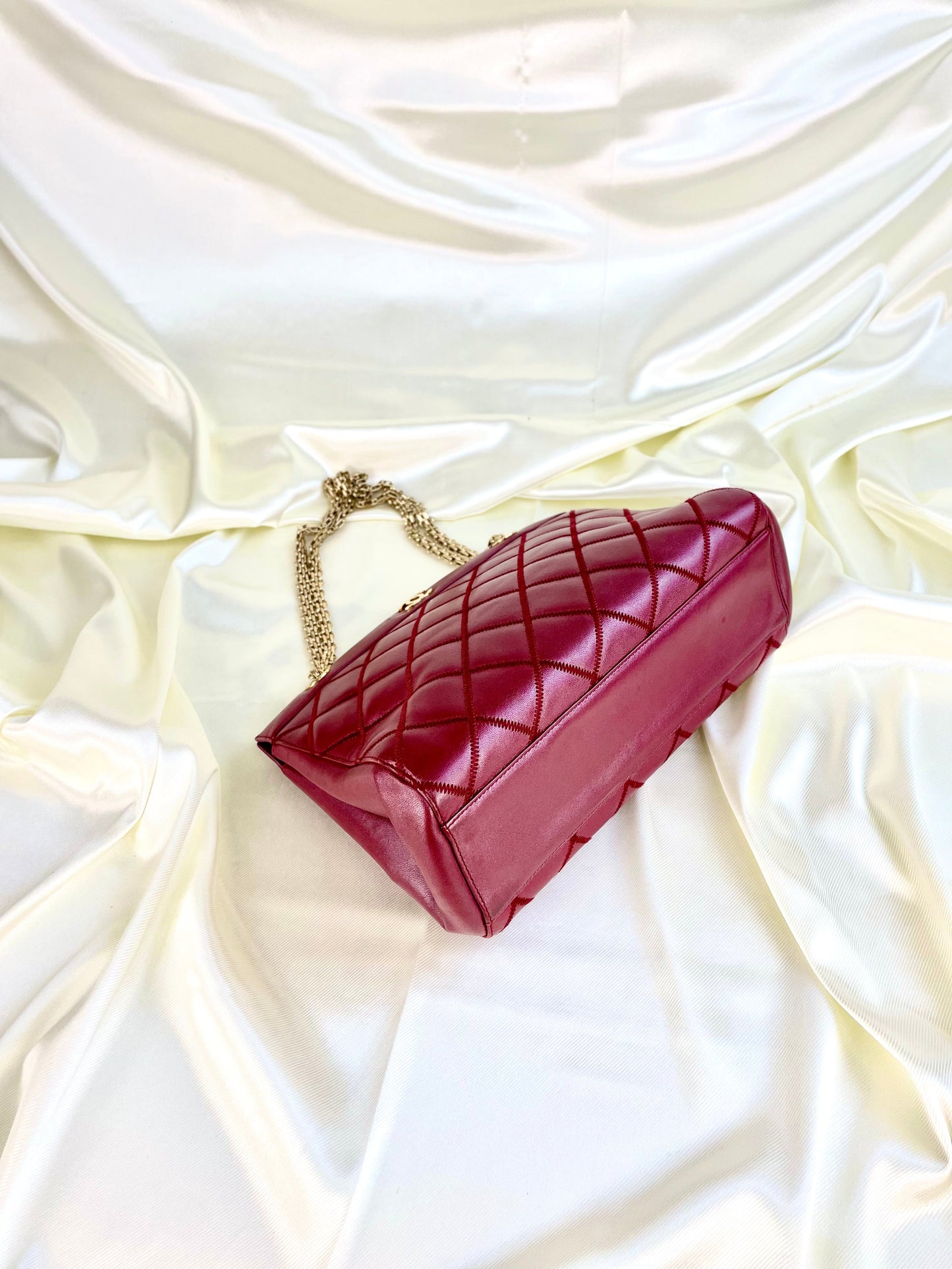 Chanel Calfskin Chain Burgundy Tote