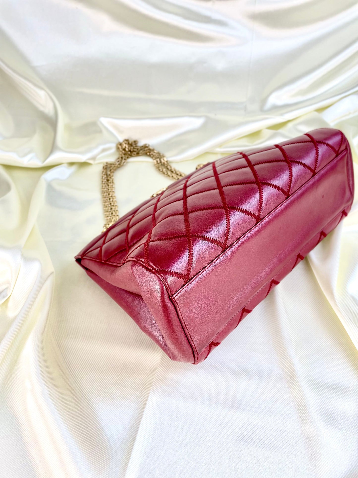 Chanel Calfskin Chain Burgundy Tote