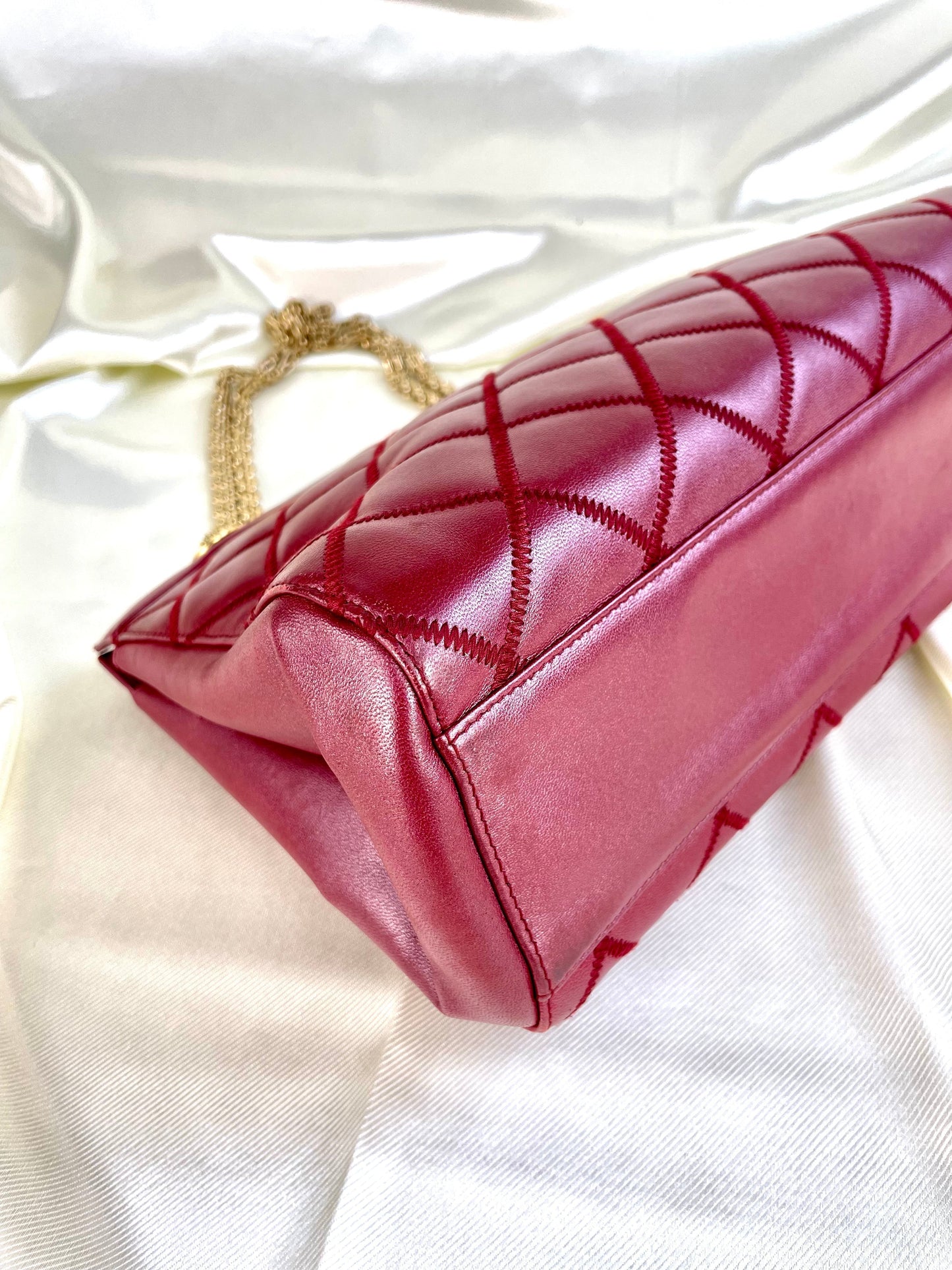 Chanel Calfskin Chain Burgundy Tote