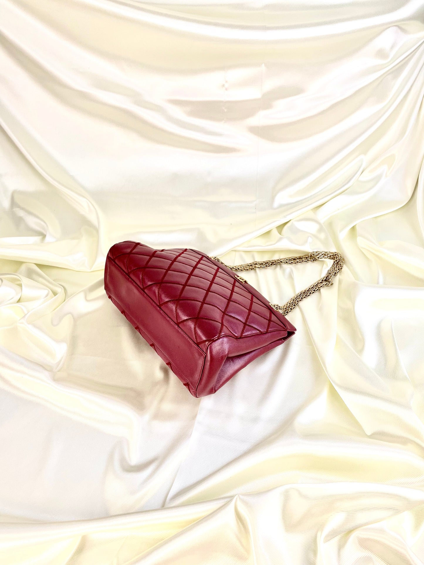 Chanel Calfskin Chain Burgundy Tote