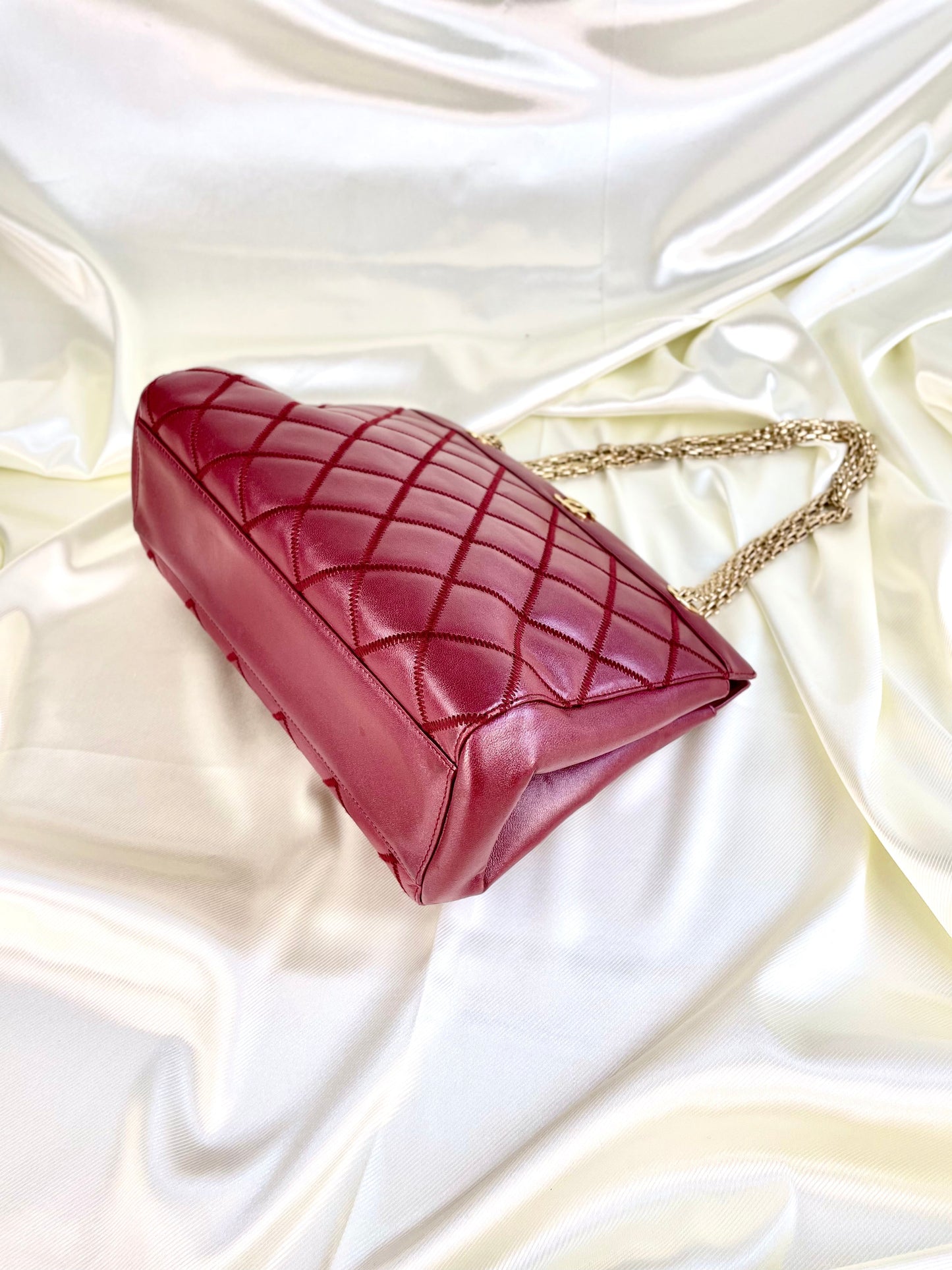 Chanel Calfskin Chain Burgundy Tote