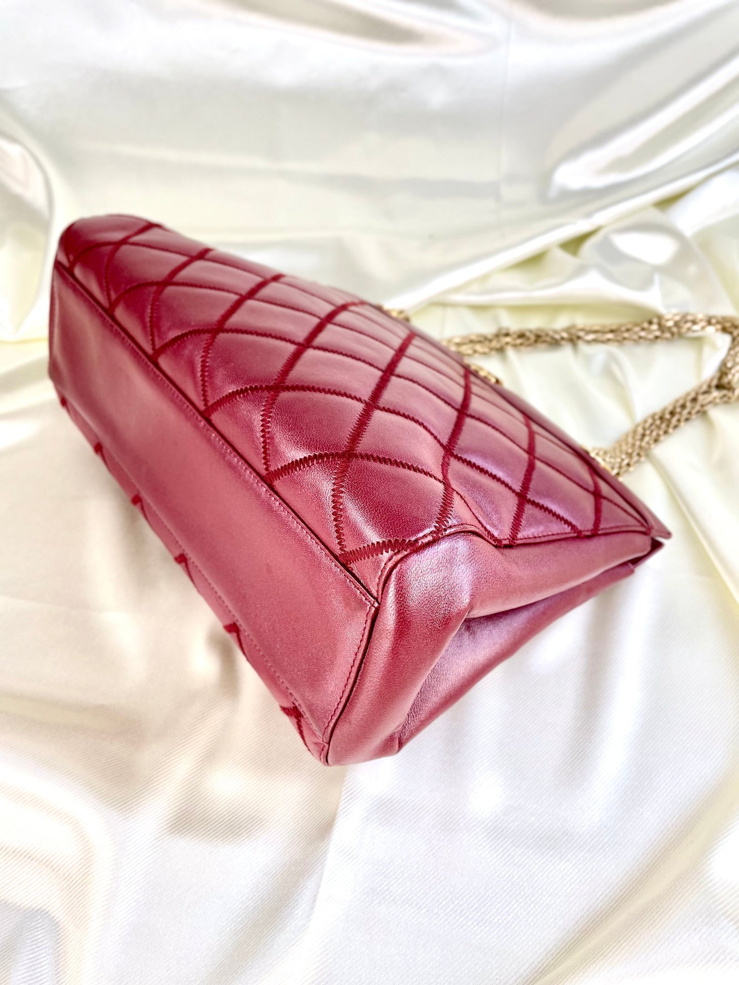 Chanel Calfskin Chain Burgundy Tote