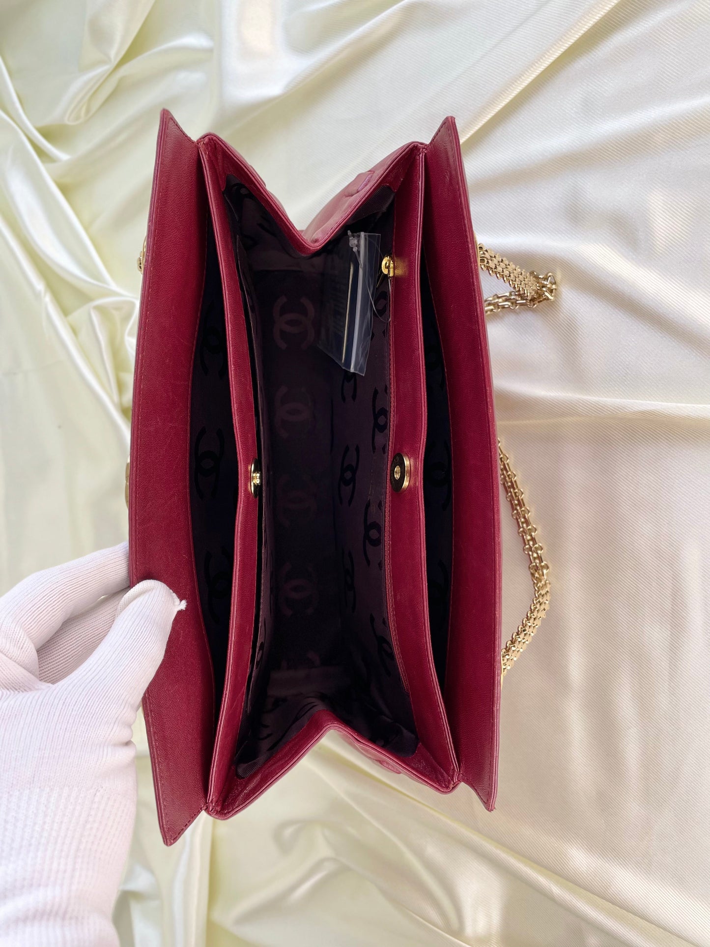 Chanel Calfskin Chain Burgundy Tote