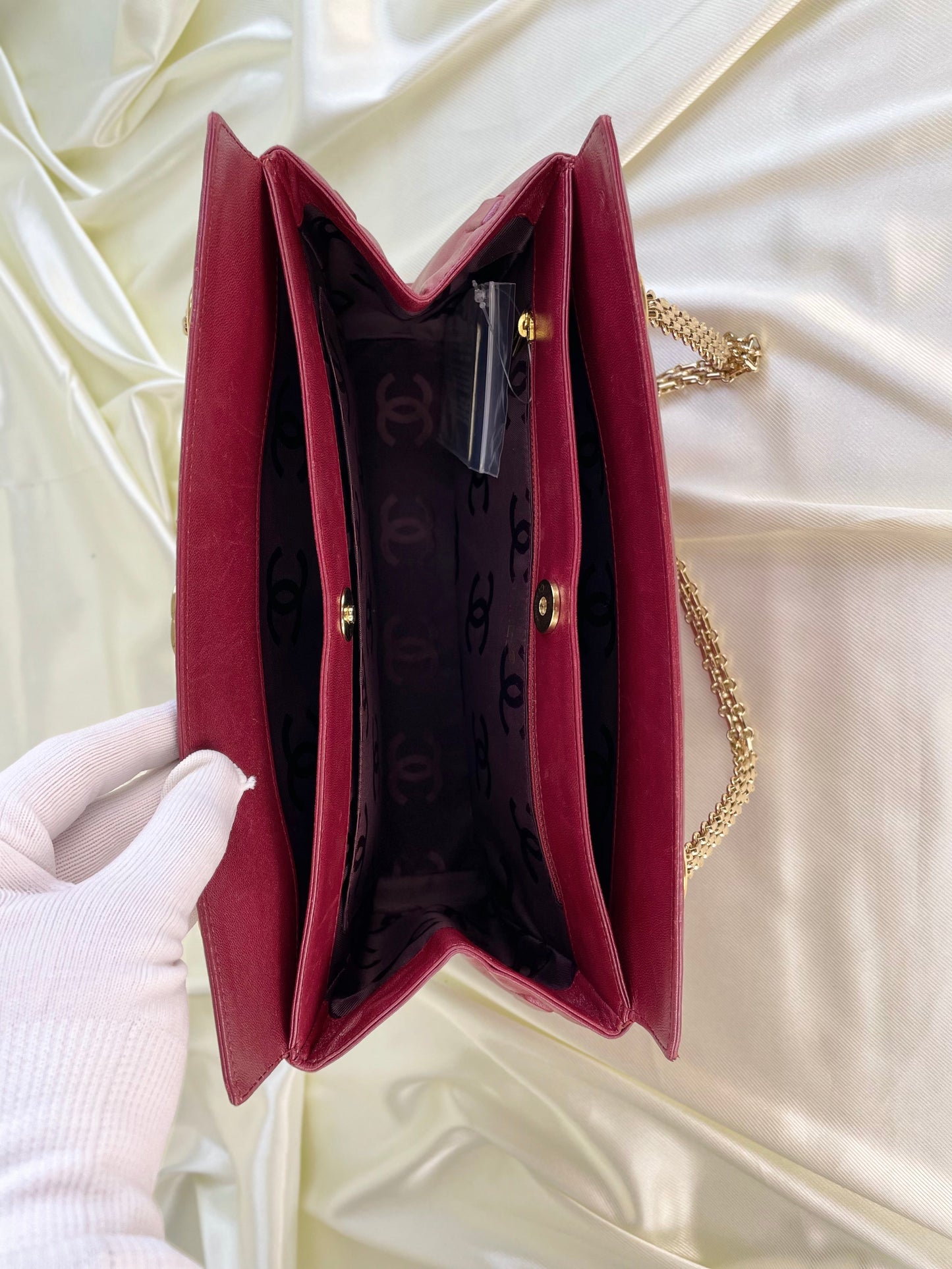 Chanel Calfskin Chain Burgundy Tote