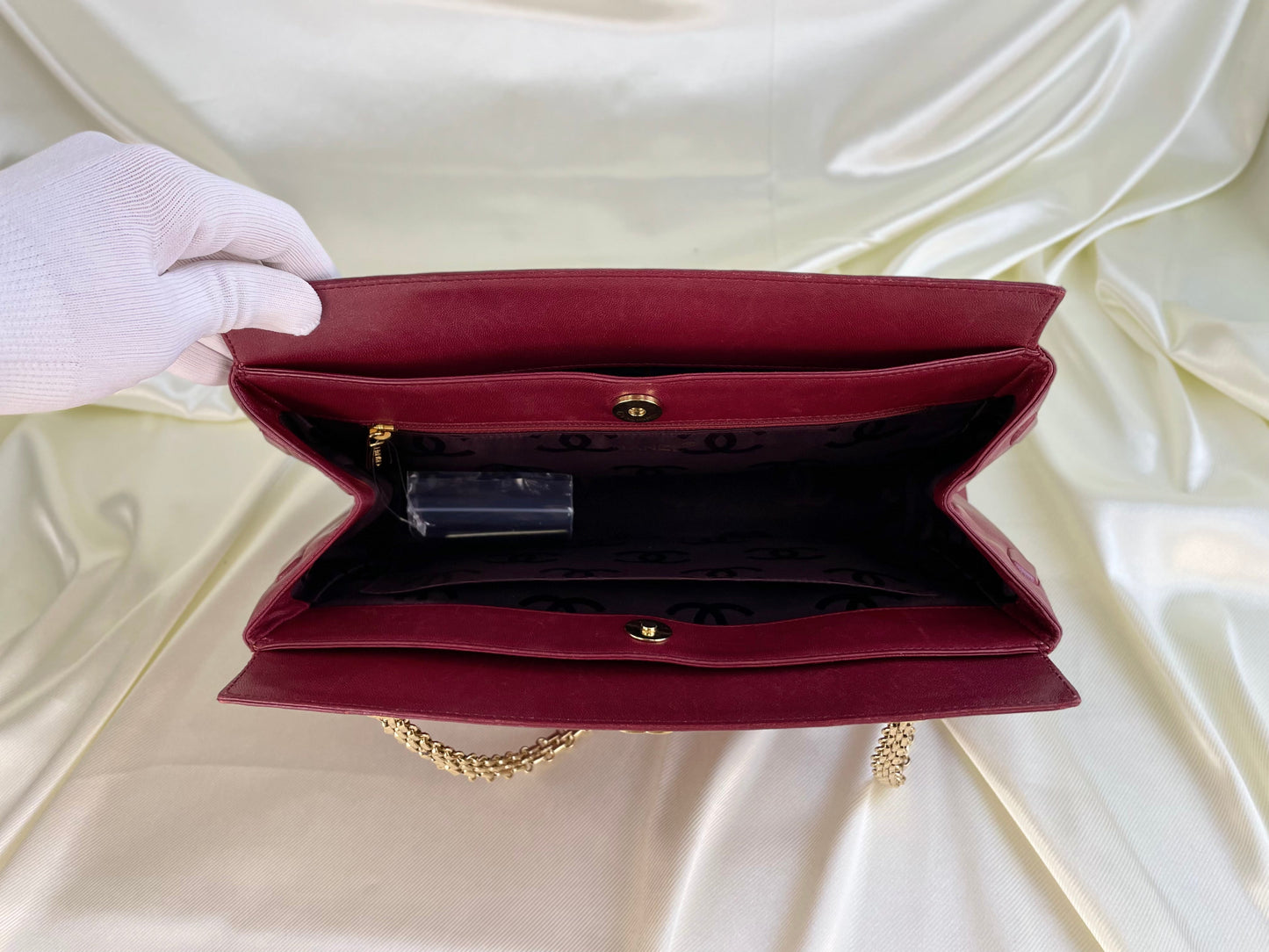 Chanel Calfskin Chain Burgundy Tote
