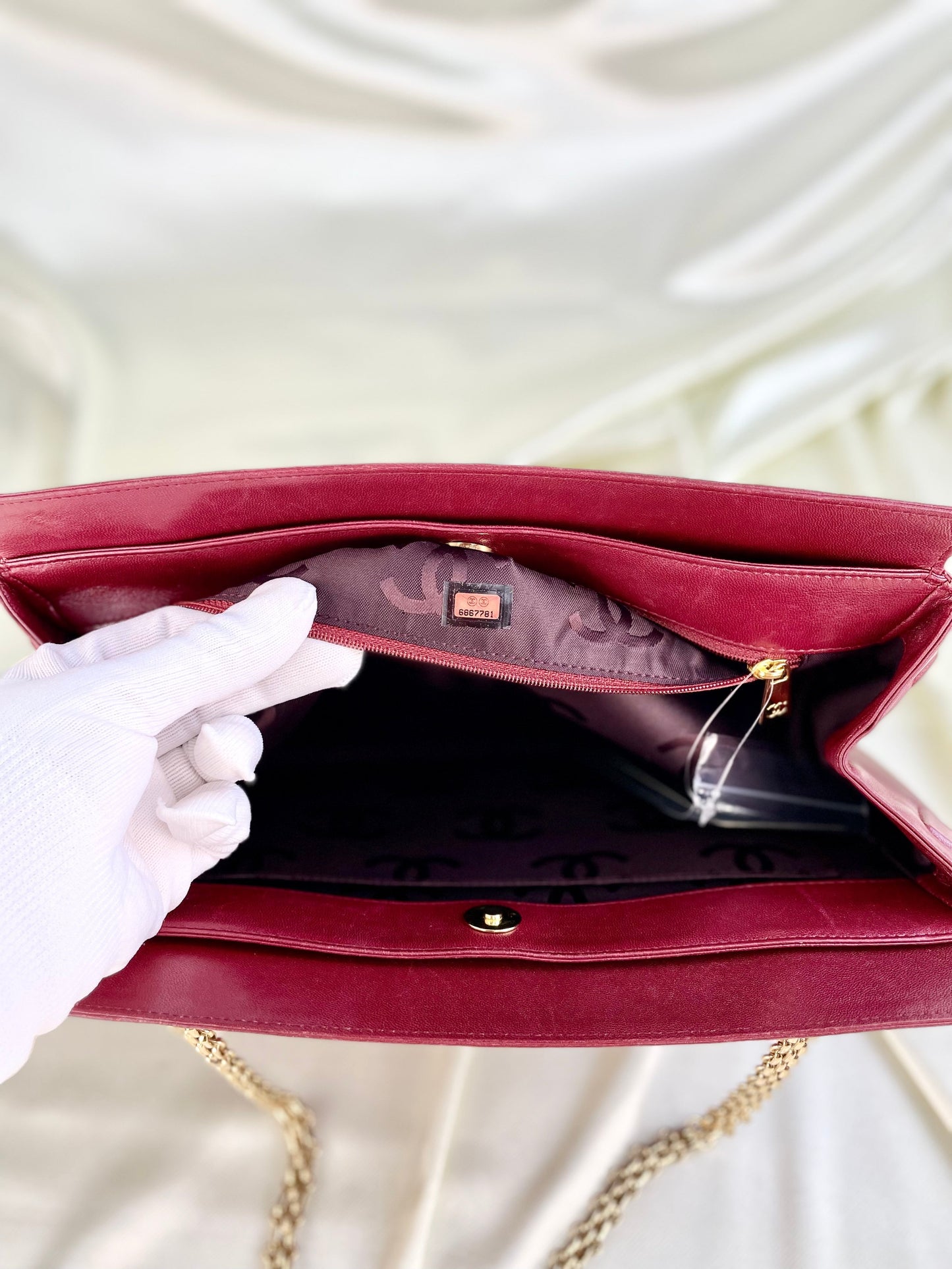 Chanel Calfskin Chain Burgundy Tote