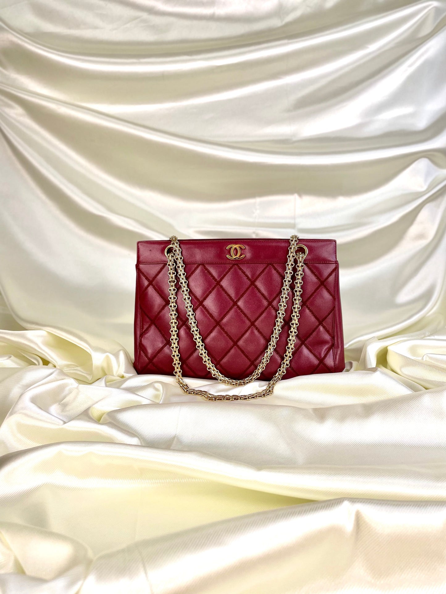 Chanel Calfskin Chain Burgundy Tote