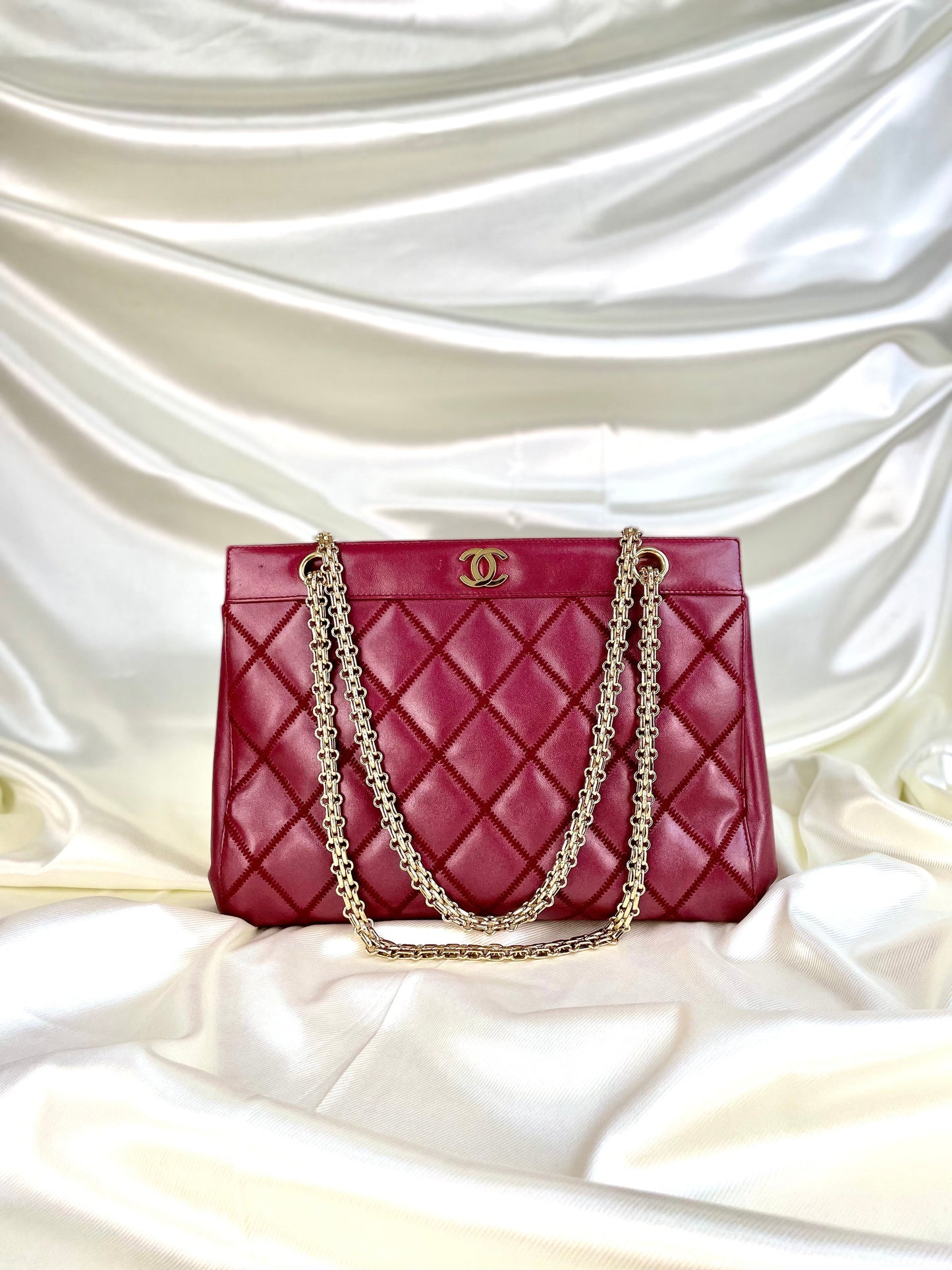 Chanel Calfskin Chain Burgundy Tote