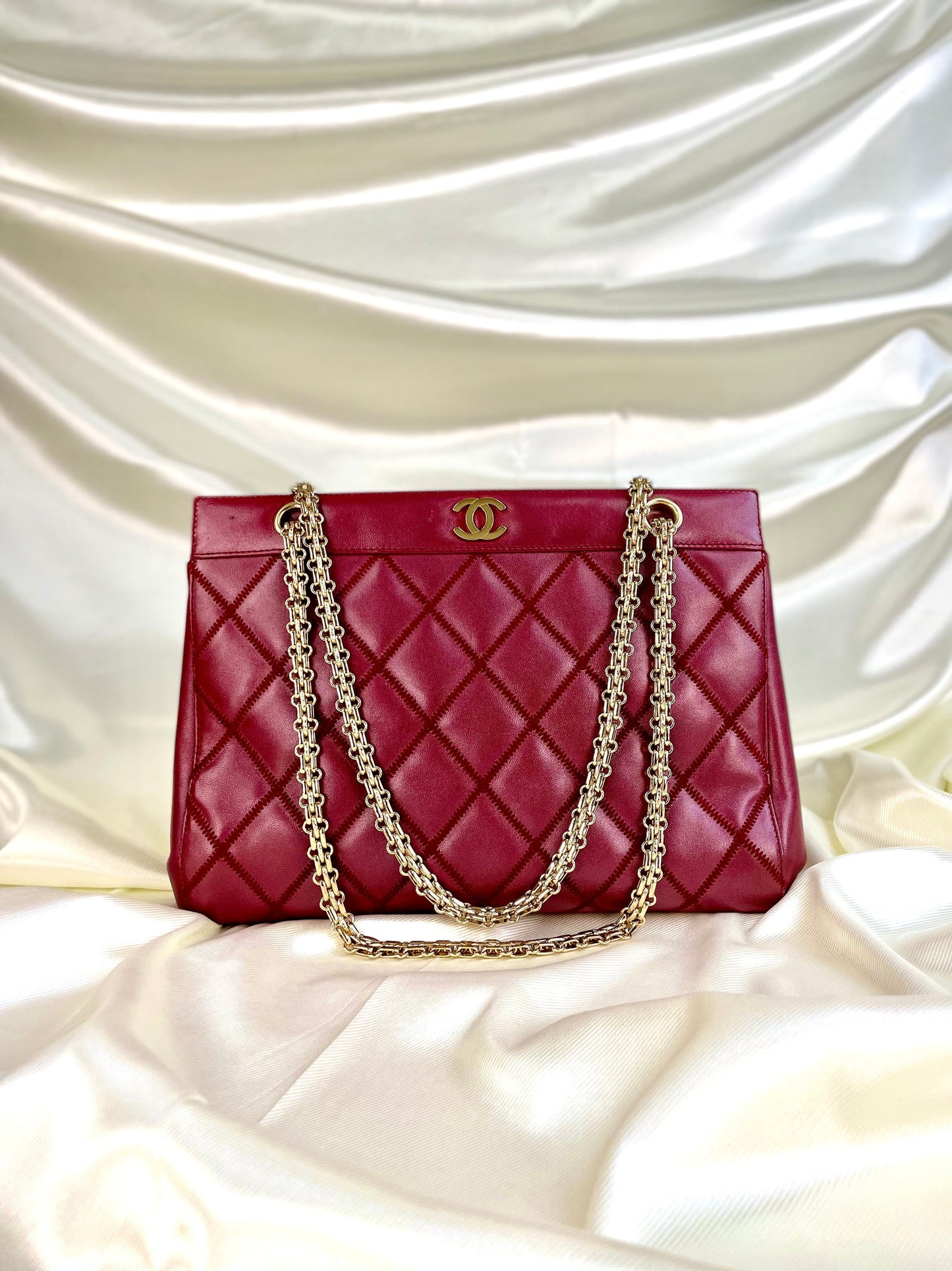 Chanel Calfskin Chain Burgundy Tote