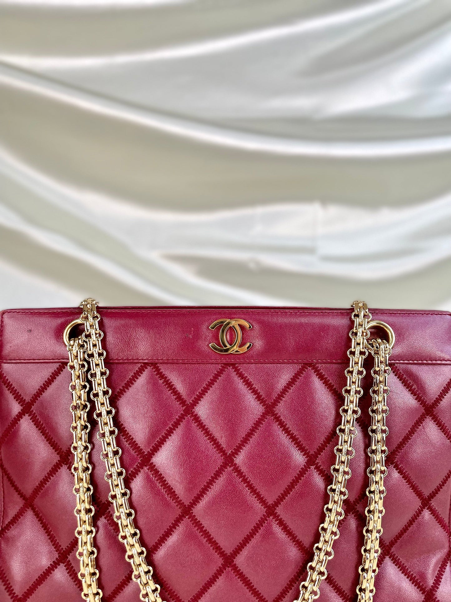 Chanel Calfskin Chain Burgundy Tote