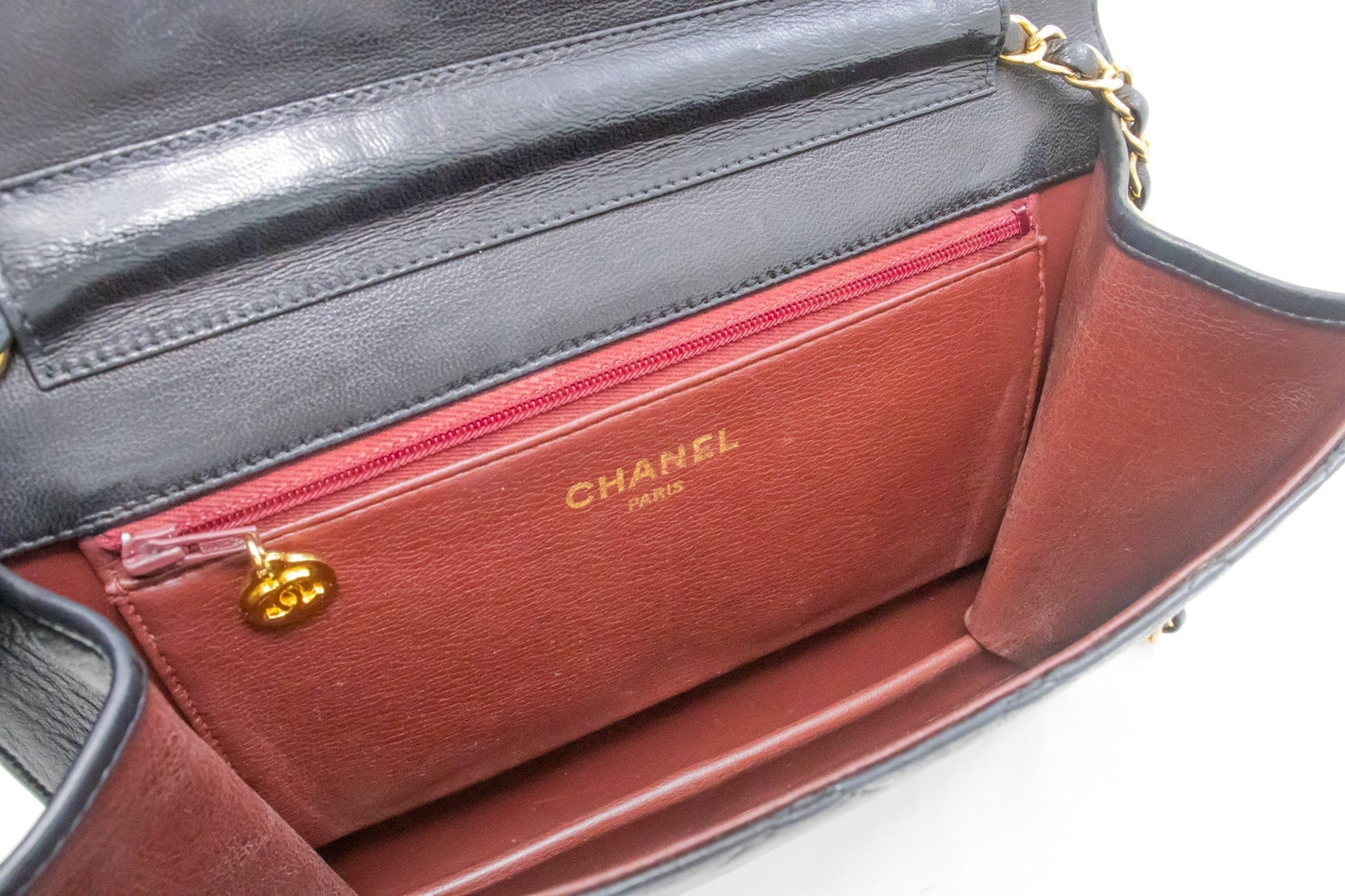 CHANEL Chain Shoulder Bag Clutch Black Quilted Flap Lambskin Purse k14